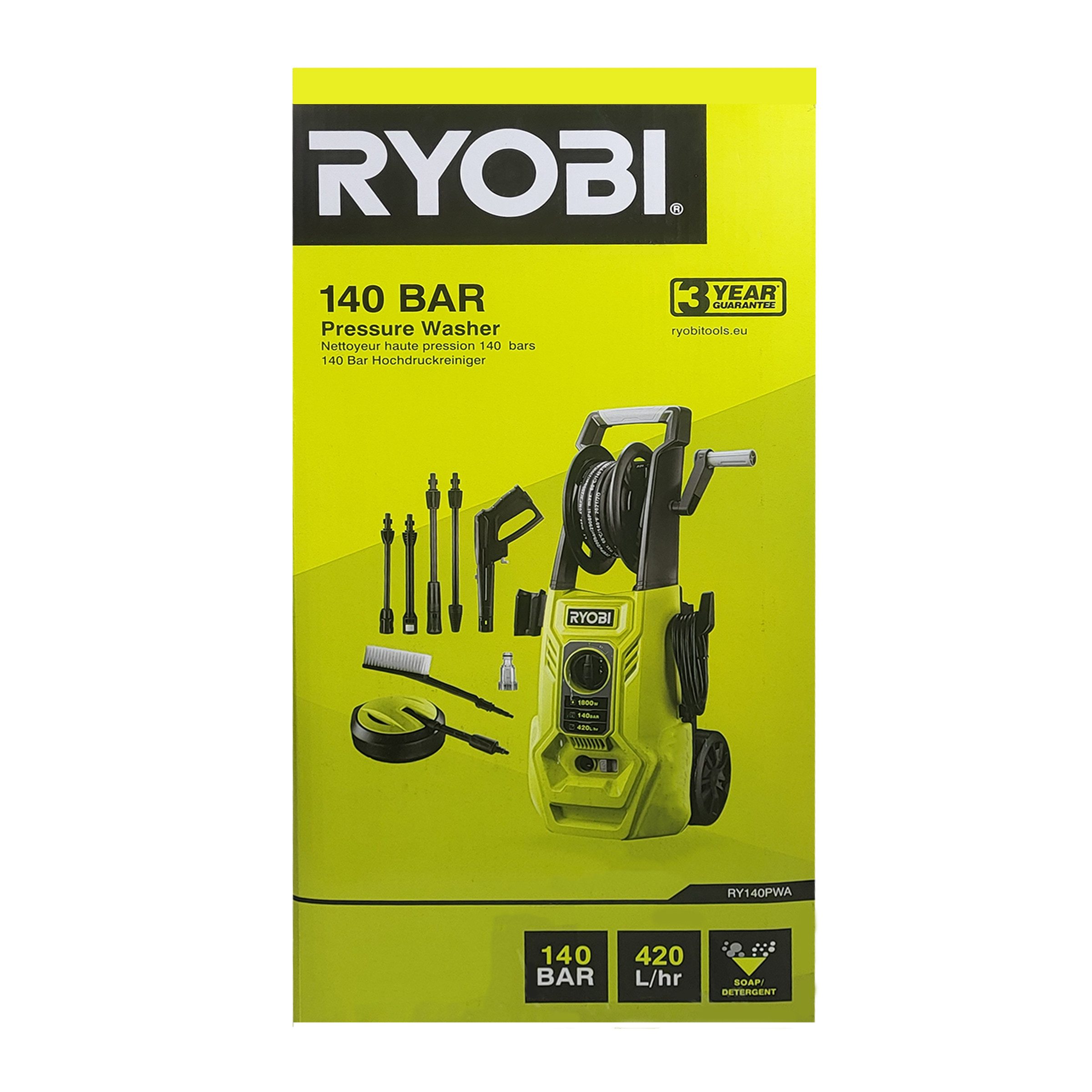 RYOBI Hochdruckreiniger Ryobi RY140PWA – Elektro-Hochdruckreiniger 140 bar 1800 W, (1 tlg)