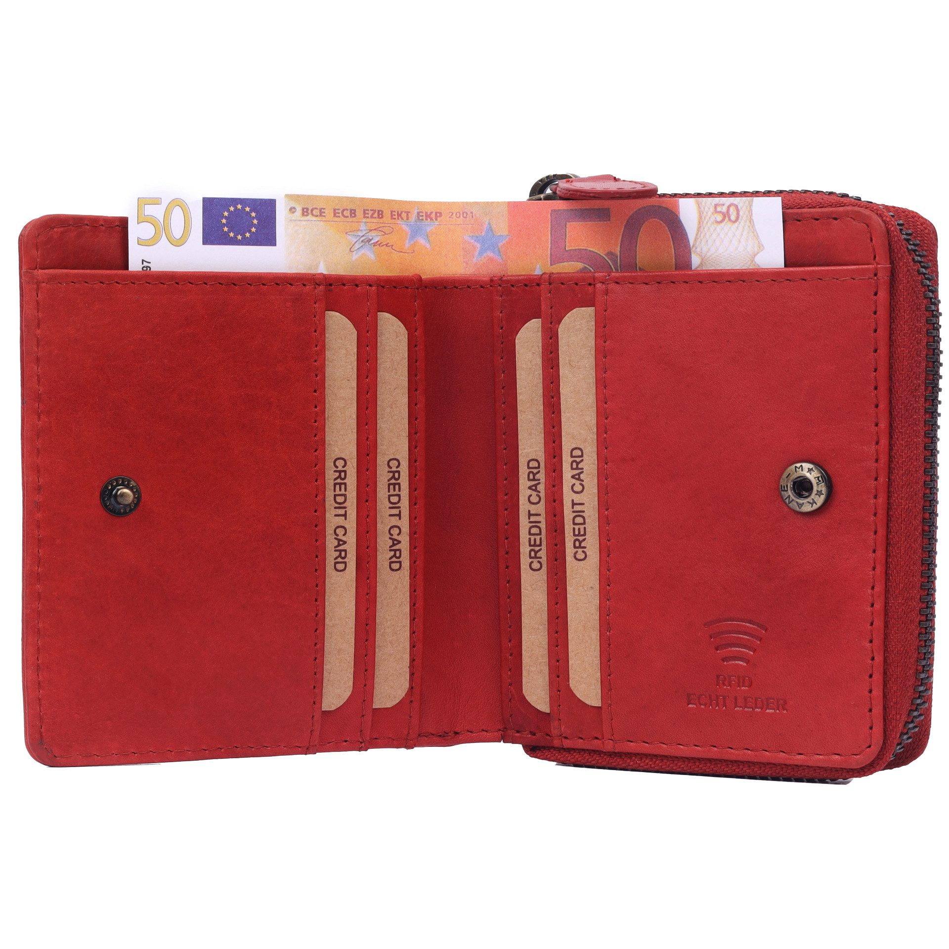 Benthill Geldbörse Klein Echt Leder RFID Damen & Herren Geldbeutel Slim-Wallet Portmonee, RFID-Schutz Kartenfächer Münzfach Reißverschlussfach – Bild 2 von 5