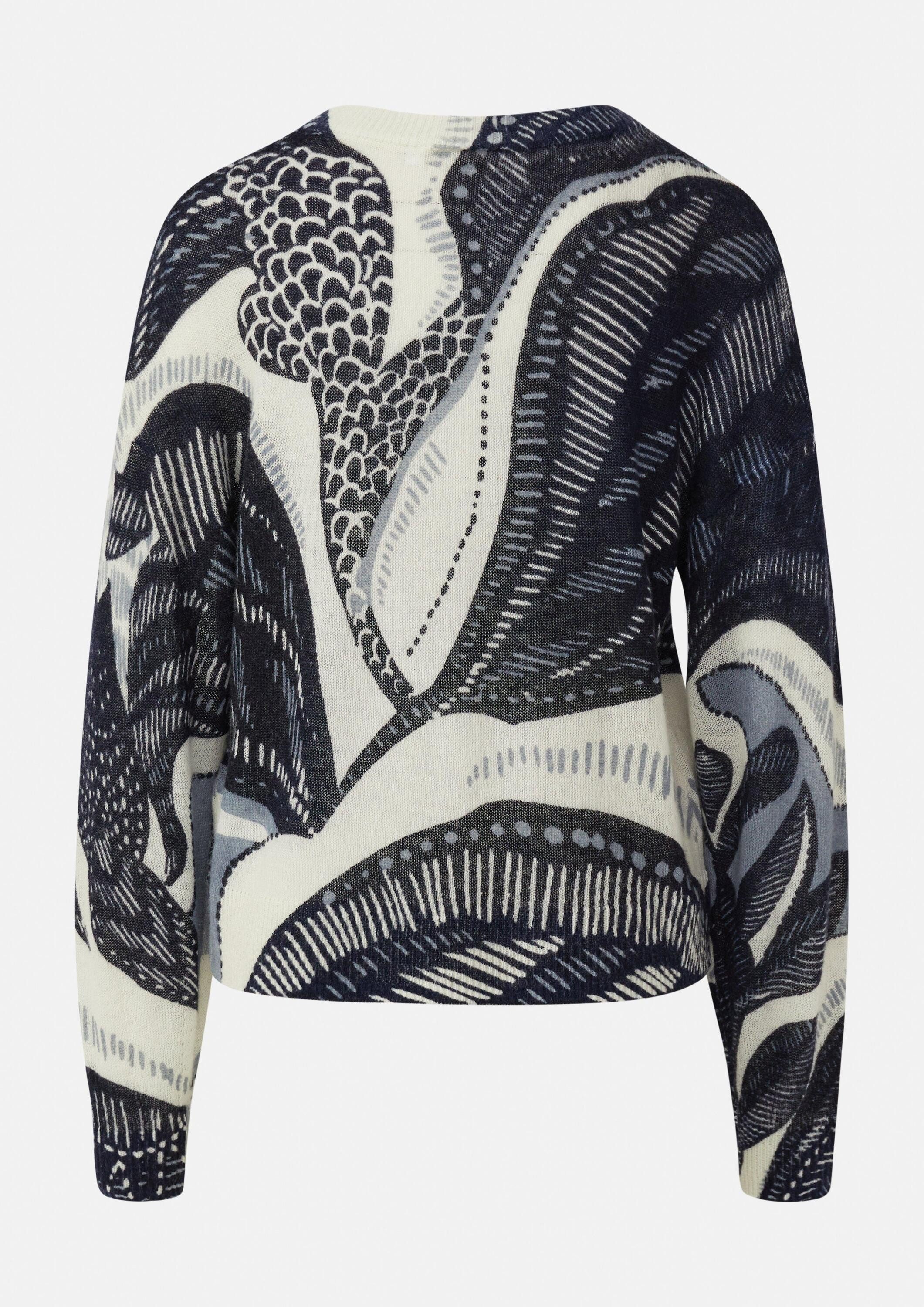 comma Longpullover Strickpullover Wollmixpullover im Relaxed Fit mit All-over-Artwork