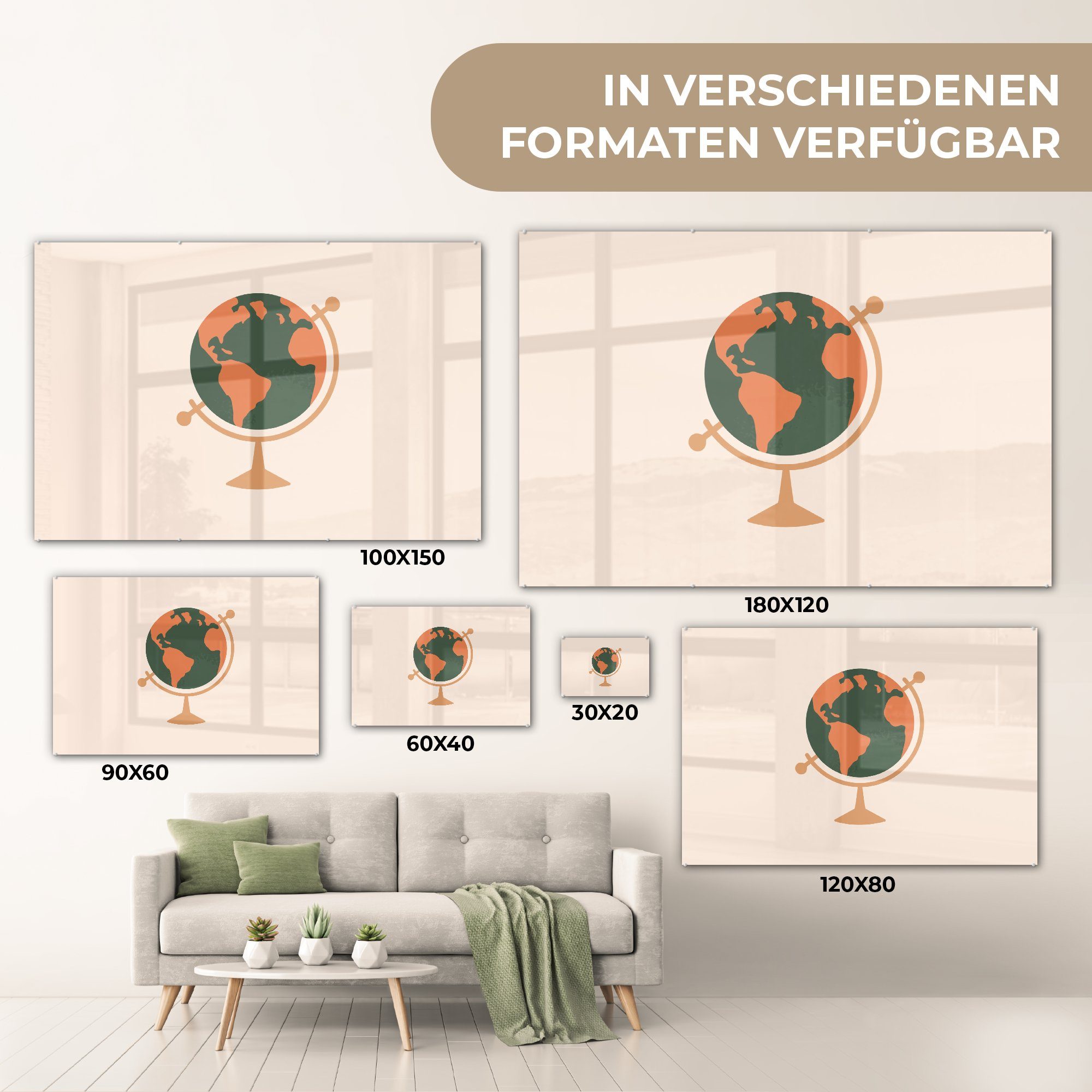 Acrylglasbilder Globus - Einfach, Acrylglasbild - Pastell & (1 Wohnzimmer St), Schlafzimmer MuchoWow