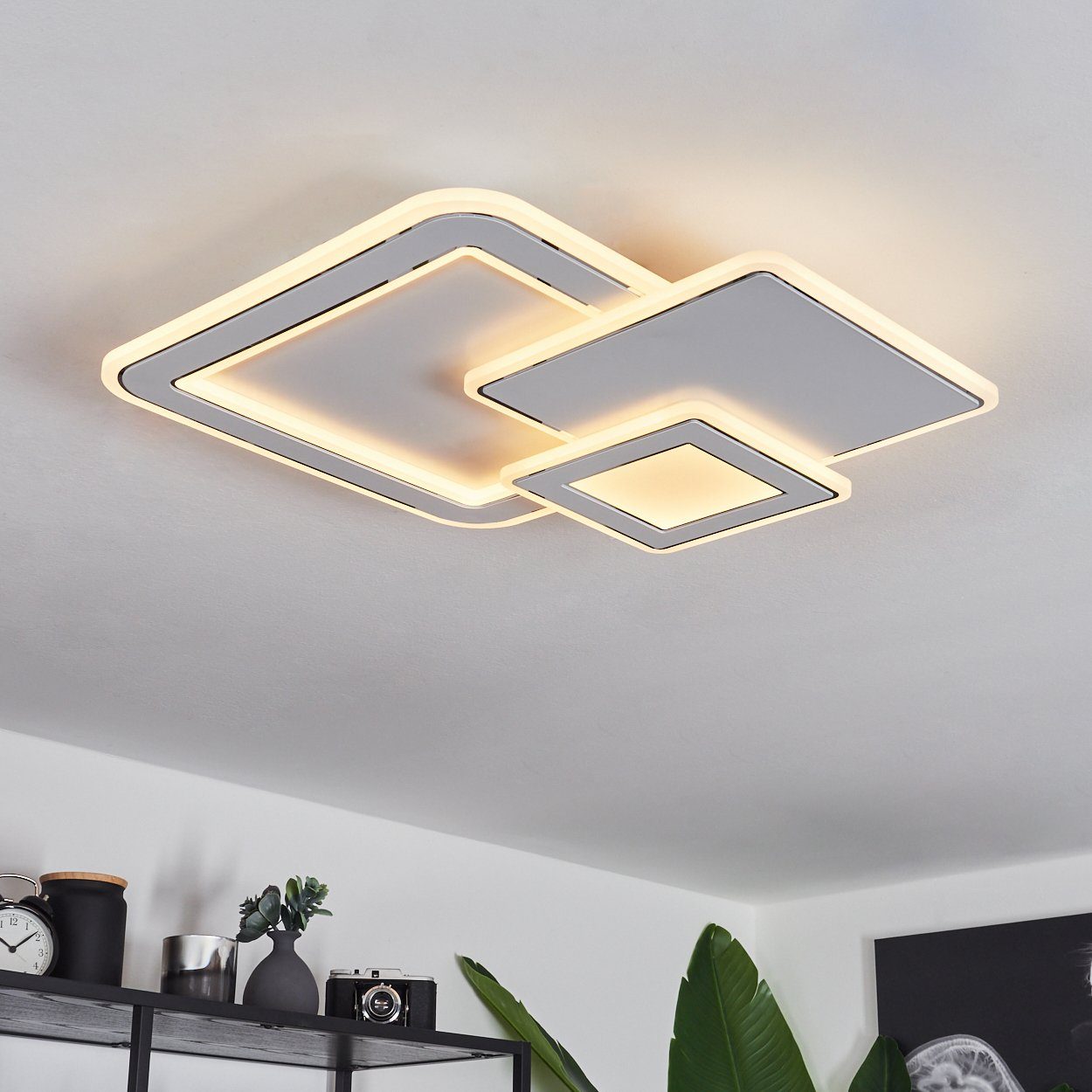 hofstein 2700-5500 dimmbare CCT dimmbar/ Weiß, Deckenleuchte änderbar, Metall/Kunststoff Kelvin, Deckenlampe LED »Cercino« Lumen in m. 2900 Fernbedienung, aus