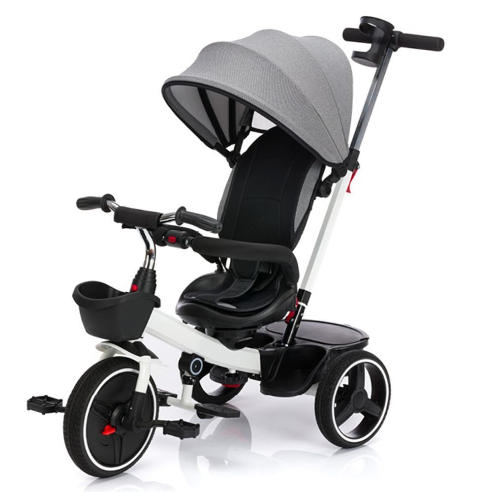 Fillikid Dreirad-Kinderwagen Niki 360 - Weiß Grau, Baby Kinderdreirad ab 12 Monaten bis 22 kg verstellbare Schiebestange