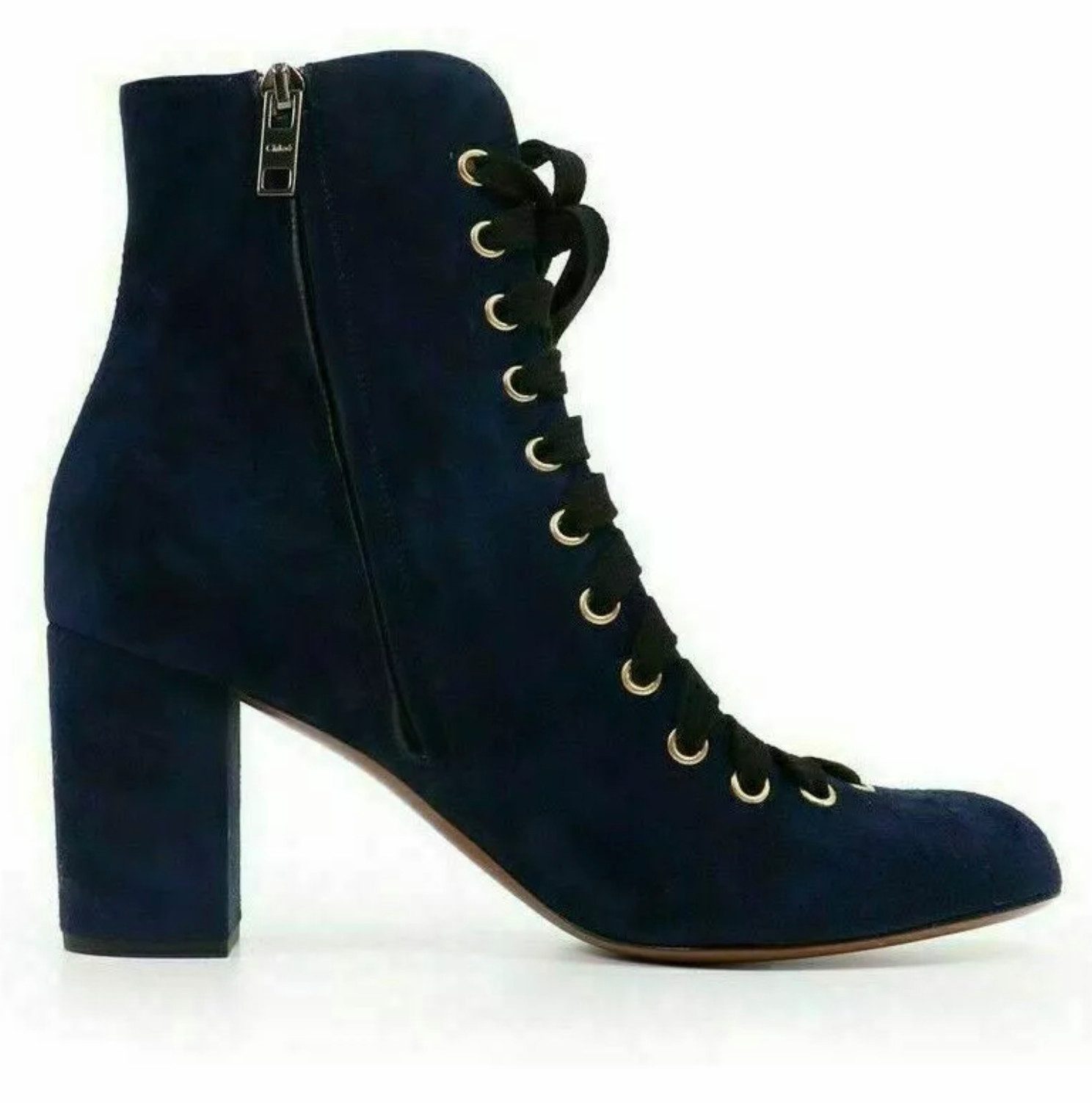 Chloé Miles lace-up Pumps aus Wildleder Ankleboots goldfarbene Ösen, Schnürung, verdeckter Seitenschlitz