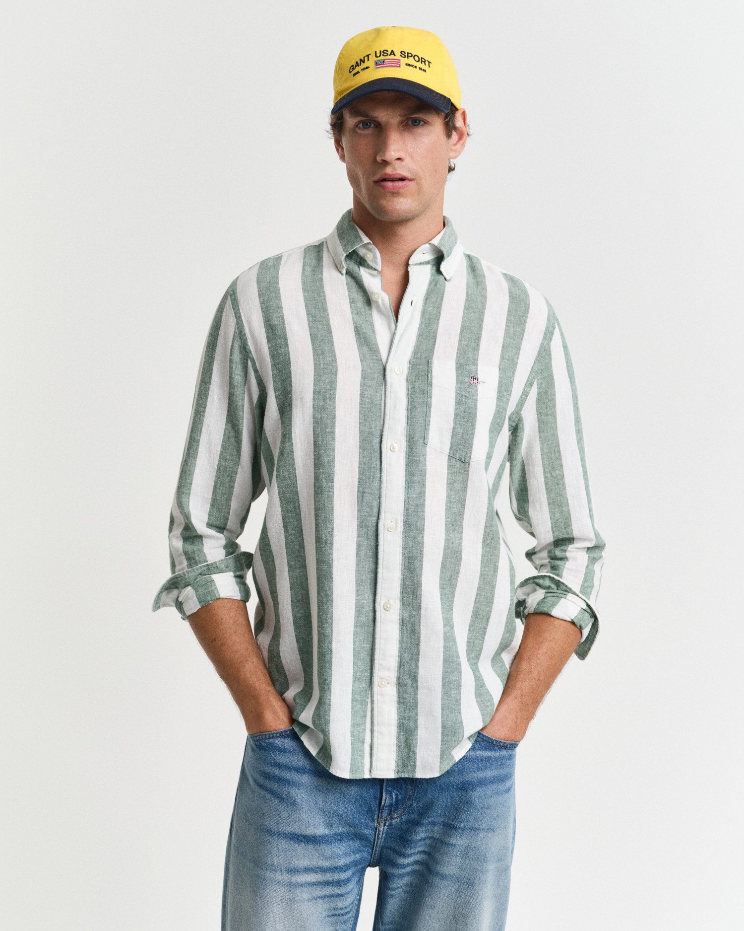 Gant Langarmhemd Regular Fit Hemd aus Baumwolle und Leinen mit Streifen günstig online kaufen
