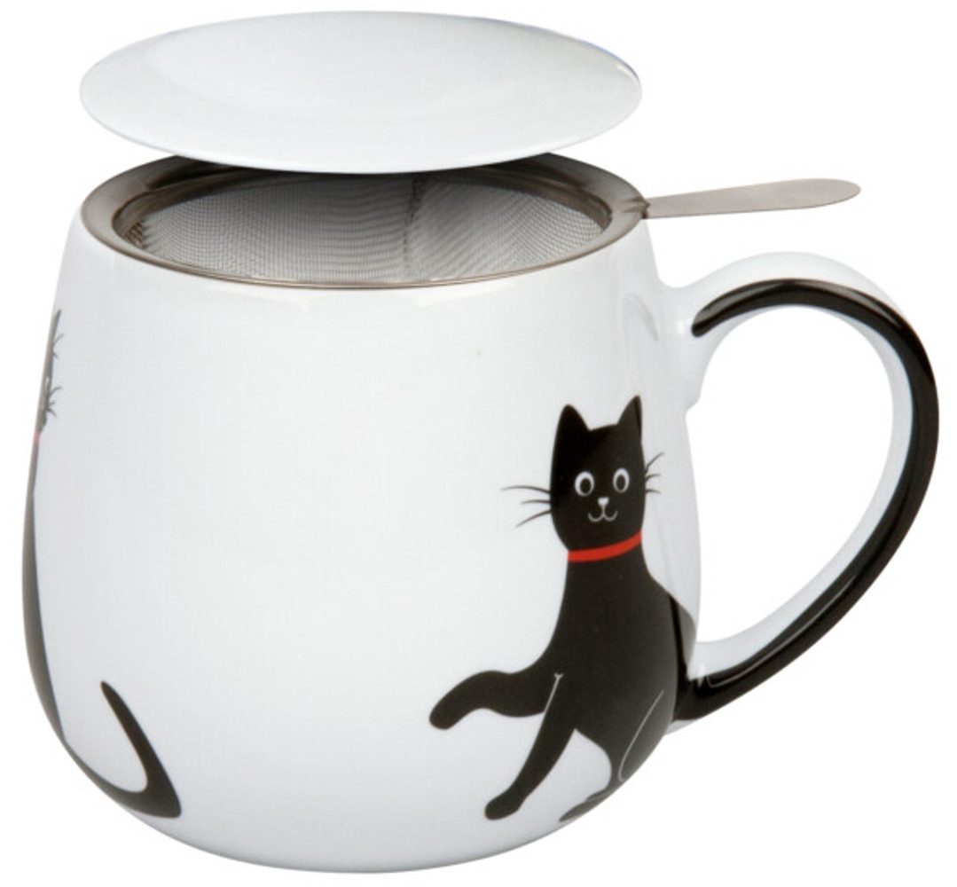 Könitz Tasse My lovely cat rot Teetasse mit Sieb und Deckel, 1-tlg., 3-teilig