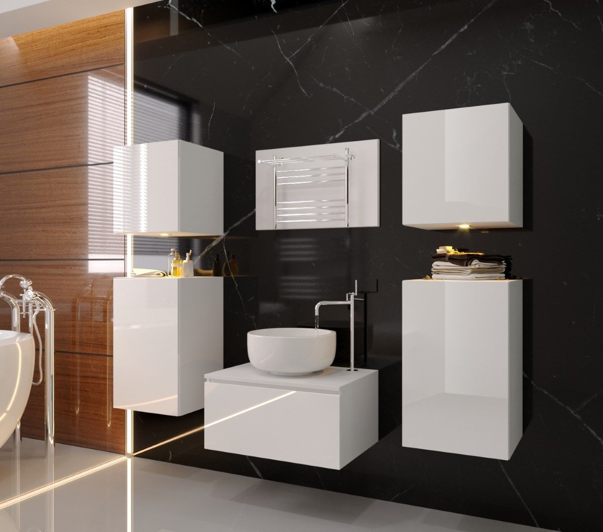 ROYAL24_MARKT Badmöbel-Set -Exklusive Badmöbel 2024/Hochwertige Designs für zeitgemäße Badezimmer, (Komplett Set, 7-St., ALIUS 19), Premium-Qualität - Moderne Eleganz - Hochwertigen Materialien