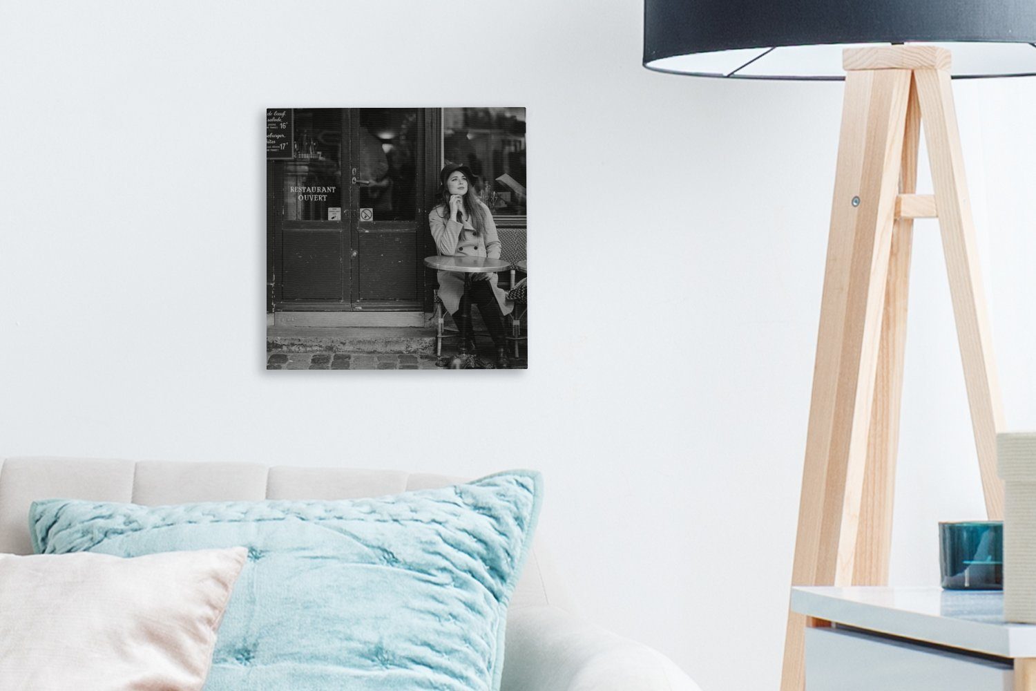 St), Bilder Schlafzimmer für Weiß Schwarz - Frankreich Leinwand Wohnzimmer Leinwandbild - OneMillionCanvasses® - (1 Cafe,