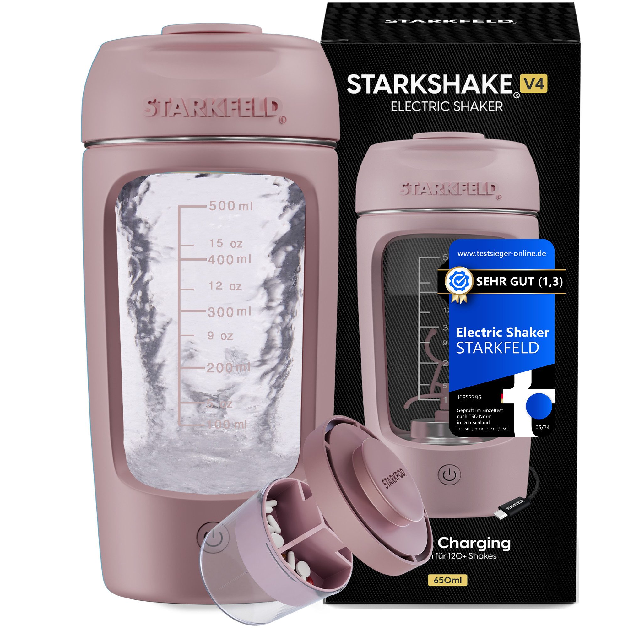 STARKFELD Elektrischer Shaker STARKSHAKE® V4 – „ausgeziechnet als bester elektrischer Shaker“, 30 W, 650 ml, Selbstreinigend