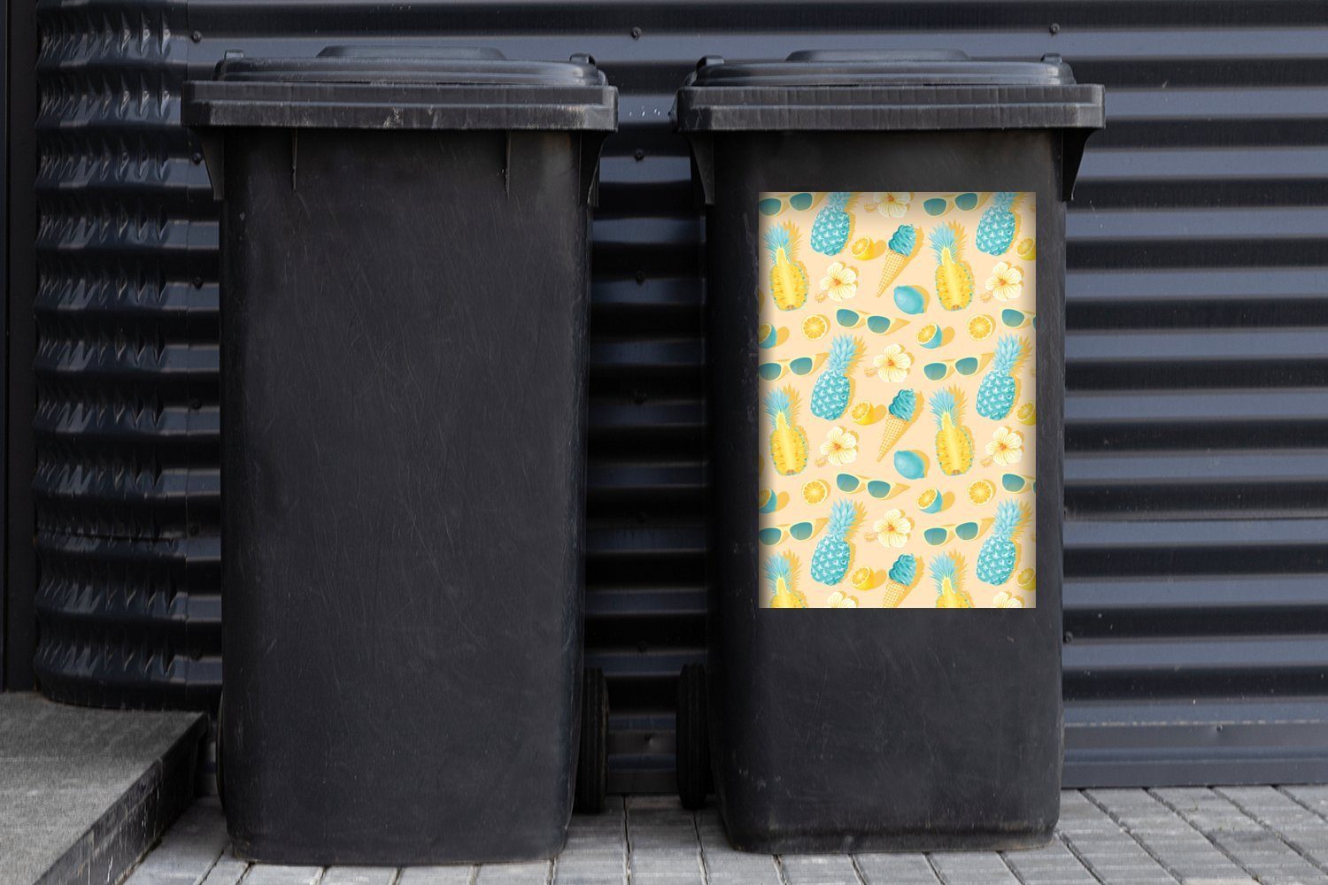 Abfalbehälter Sonnenbrille - Container, Mülltonne, Mülleimer-aufkleber, Sticker, (1 Ananas - MuchoWow Sommer St), - Muster Wandsticker