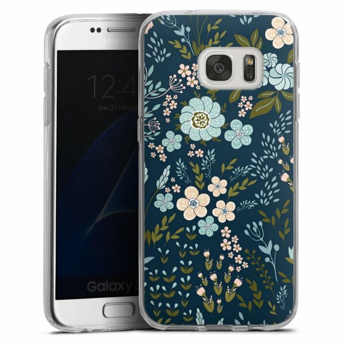 DeinDesign Handyhülle Blumen Muster Blau Floral Autumn 4 Samsung Galaxy S7 Silikon Hülle Bumper Case Handy Schutzhülle