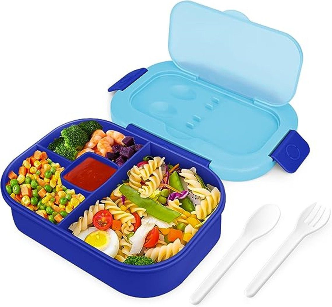 1300ML Brotzeitbox Erwachsene XDeer Besteck Fächern mit Mikrowelle Schule, Lunchbox Auslaufsicher Kinder Jausenbox Brotbox mit Brotdose Lunchbox Bento, blue