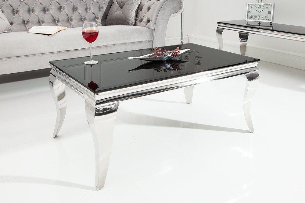 riess-ambiente Couchtisch MODERN BAROCK 100cm schwarz / silber (Einzelartikel, 1-St), Wohnzimmer · Opalglas-Platte · Edelstahl-Beine · eckig · Design