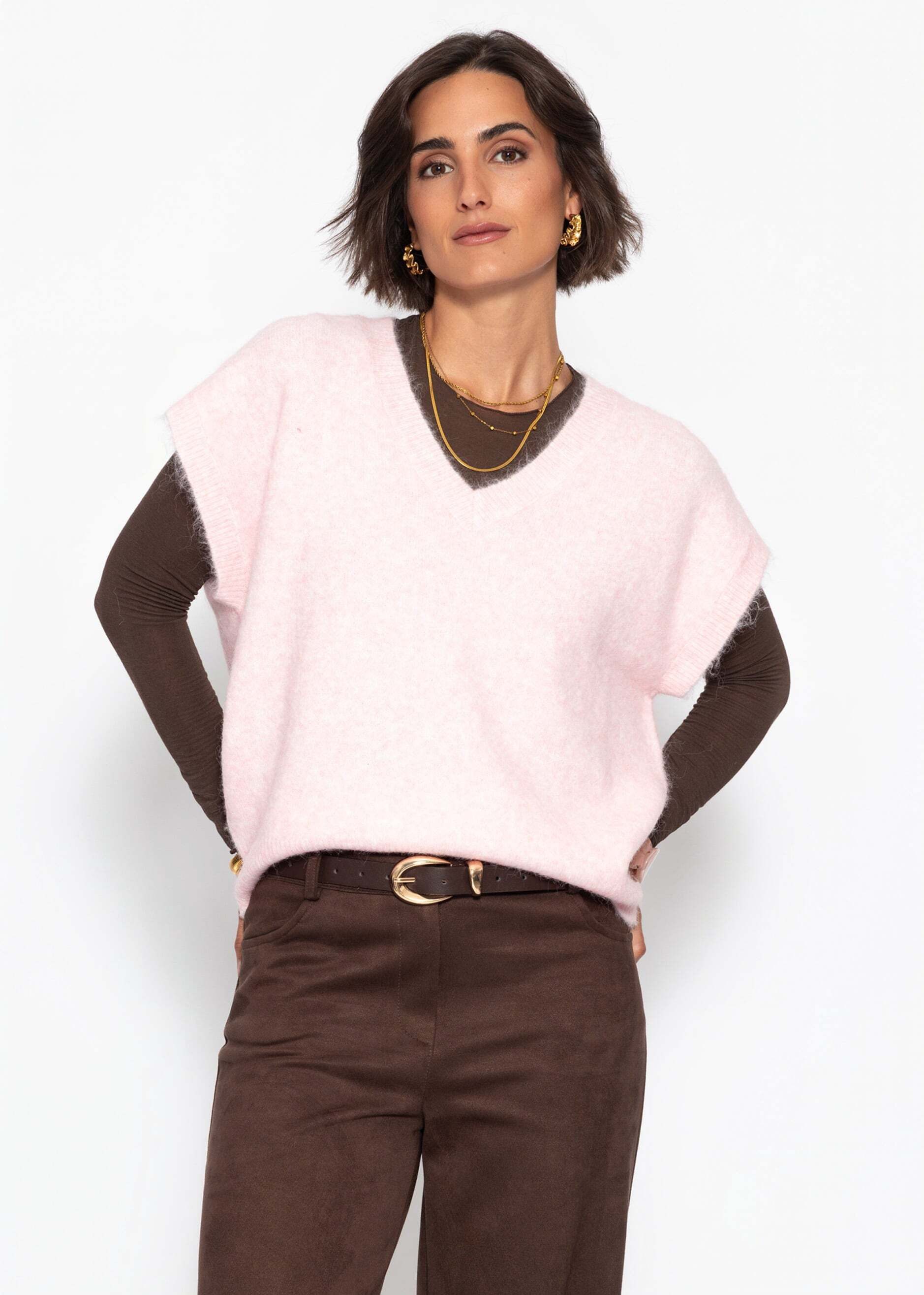 SASSYCLASSY Pullunder Strickoberteil ohne Ärmel für Damen Weicher Pullunder mit V-Ausschnitt in Beige