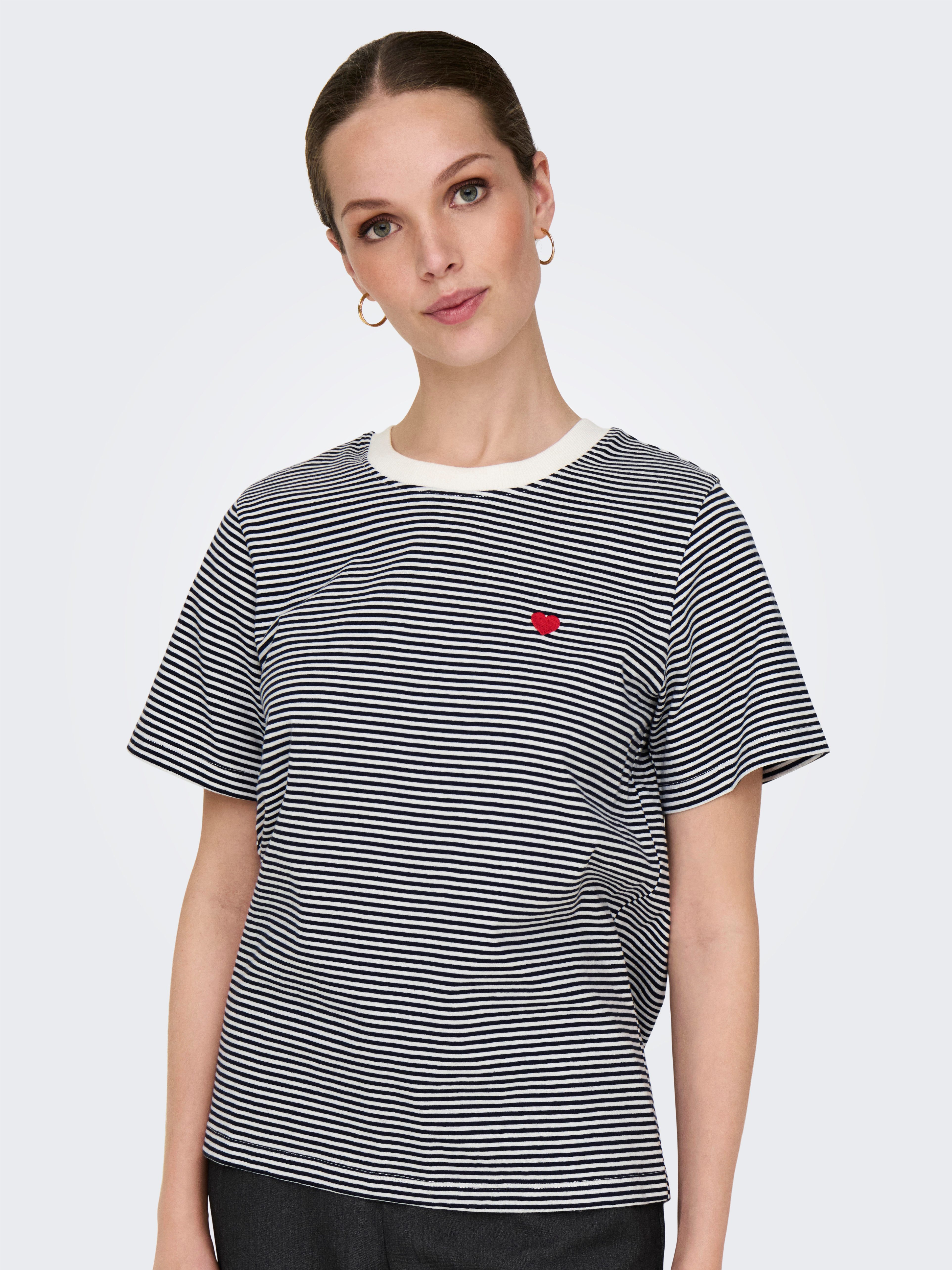 JDY Kurzarmshirt JDYPISA S/S PRINT TOP JRS NOOS mit Herz Stickerei günstig online kaufen