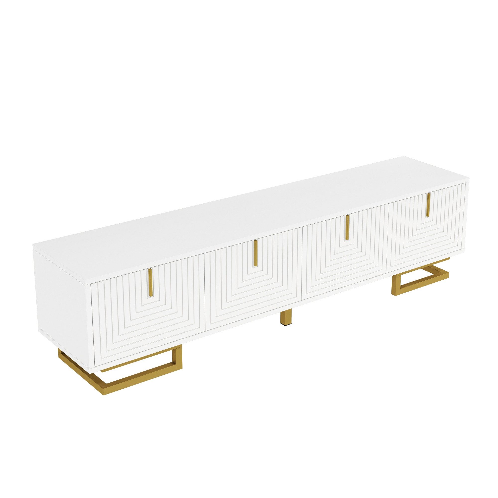 REDOM Lowboard mit Goldene Beine und vertikale Griffe (TV-Möbel, Fernsehschrank, 1 St., langlebig und stabil,verstellbare Füße), mit Licht- und Schatteneffekt, gedämpfte Scharniere