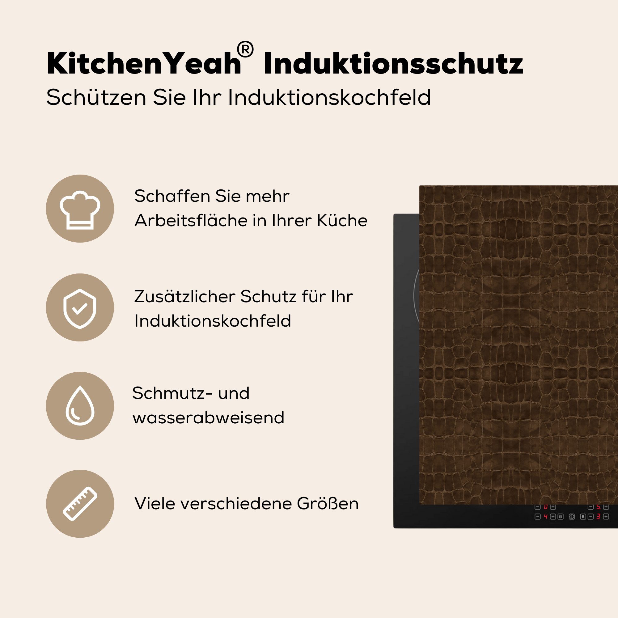 - Induktionsschutz Textur 78x78 Tierhaut, für tlg), (1 - - Arbeitsplatte Herdblende-/Abdeckplatte Leder Vinyl, MuchoWow cm, küche Ceranfeldabdeckung,