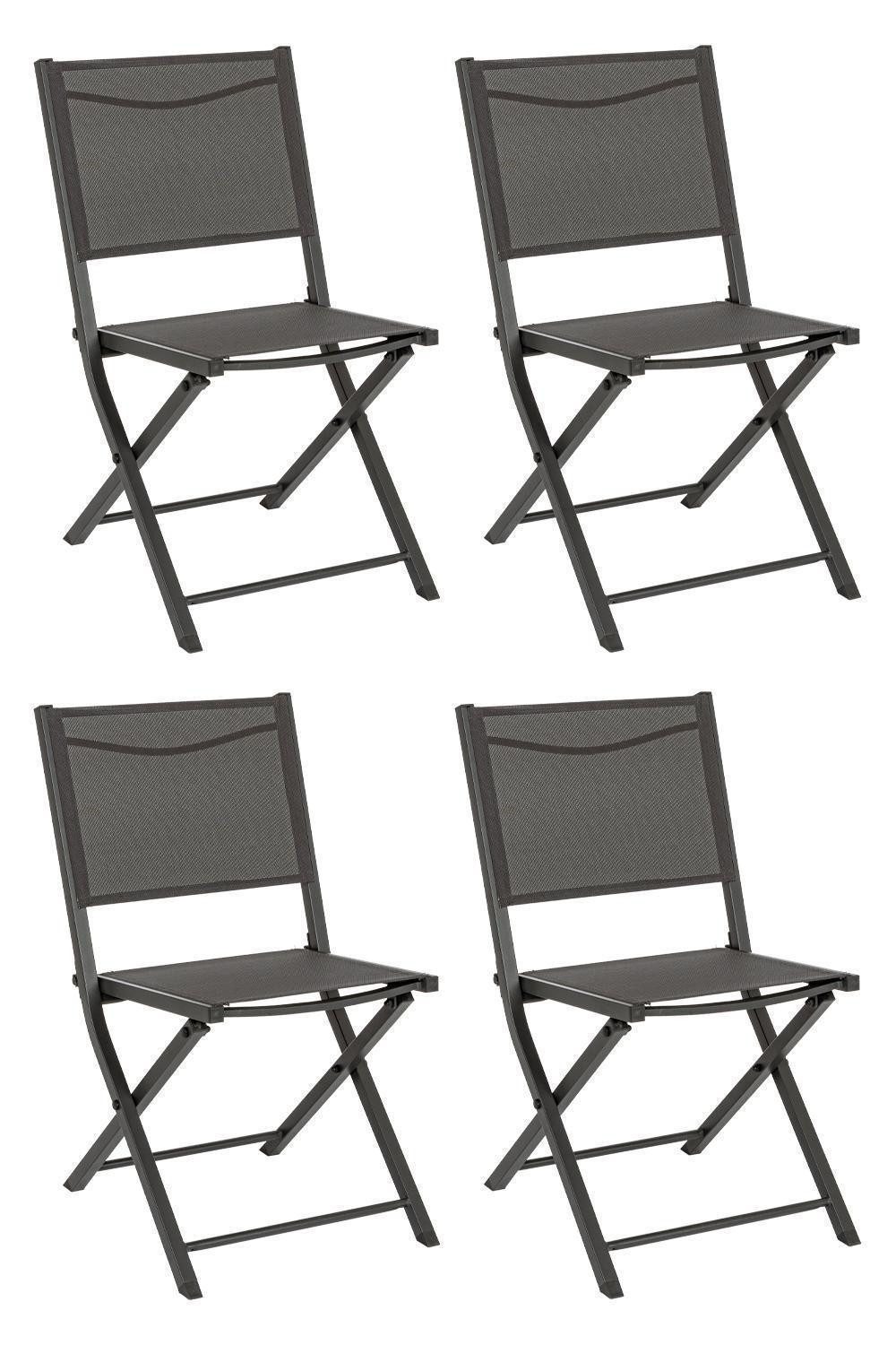 Bizzotto Gartenstuhl HILDE, 4er Set, Anthrazit, Aluminium, Textilen, Klappbar, B 48 x H 82,5 x T 55,5 cm