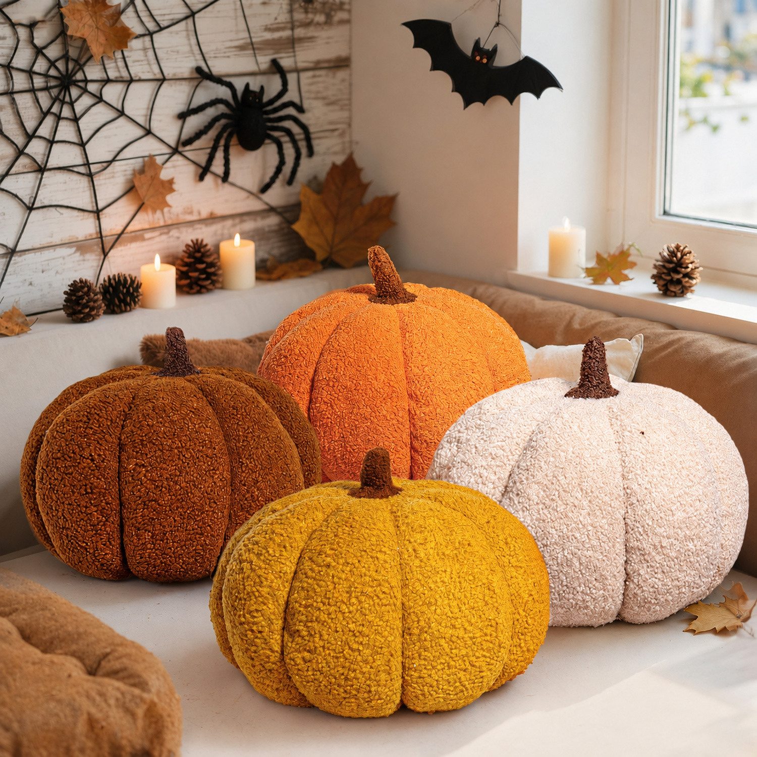 JASLIFE Dekofigur Kürbis2er-Set (2 St), Teddyplüsch-Optik, ideal als herbst deko und halloween deko – Bild 3 von 5