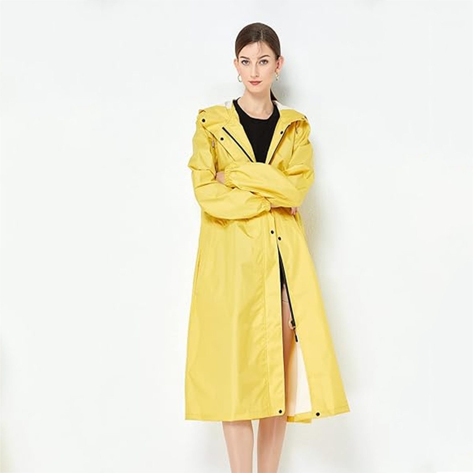 MOPUEA Regenjacke Lange Regenjacke Wasserdicht Winddicht Leicht Faltbar Outdoor Jacke (Regenjacke für Alltag, Reisen und wechselhaftes Wetter, Leicht faltbar, spart Platz im Rucksack oder Koffer) Wasserdicht, winddicht, leicht und pflegeleicht