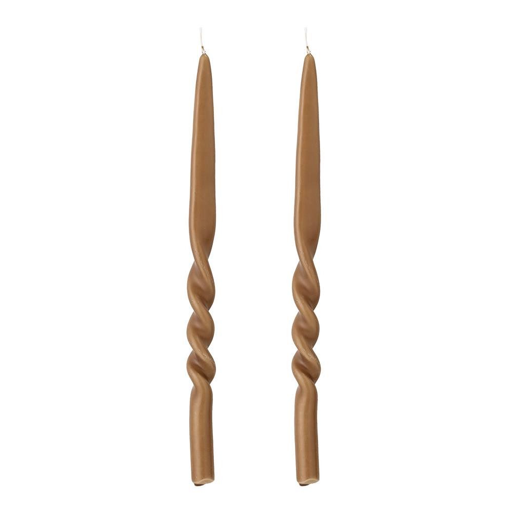 Bloomingville Tafelkerze Twist Kerze Braun 2er Set, Paraffinkerzen, handgedreht, 40 cm