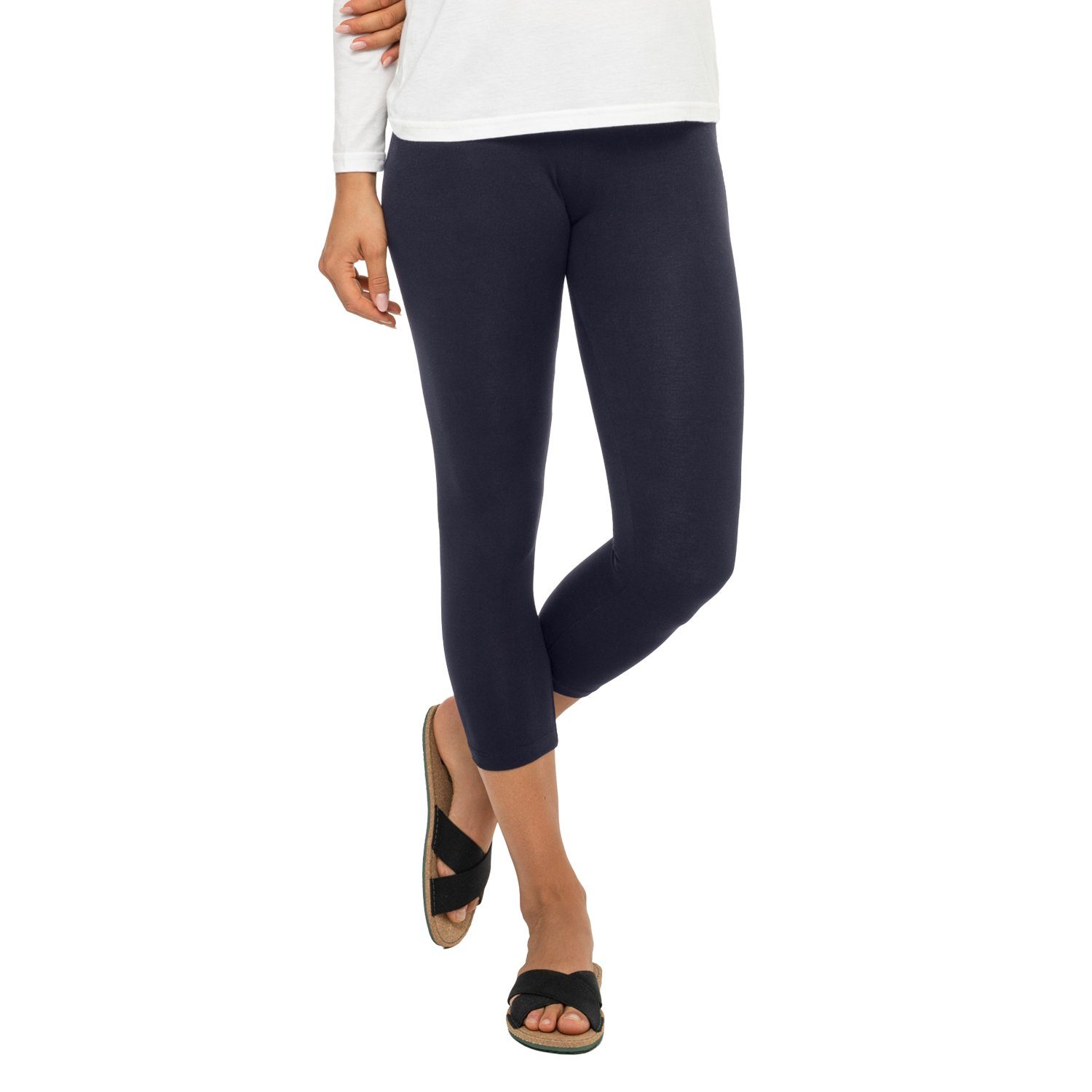 celodoro 3/4-Leggings Damen Leggings (3/4 Capri), Dunkelblau Baumwolle Stretch-Jersey aus Hose