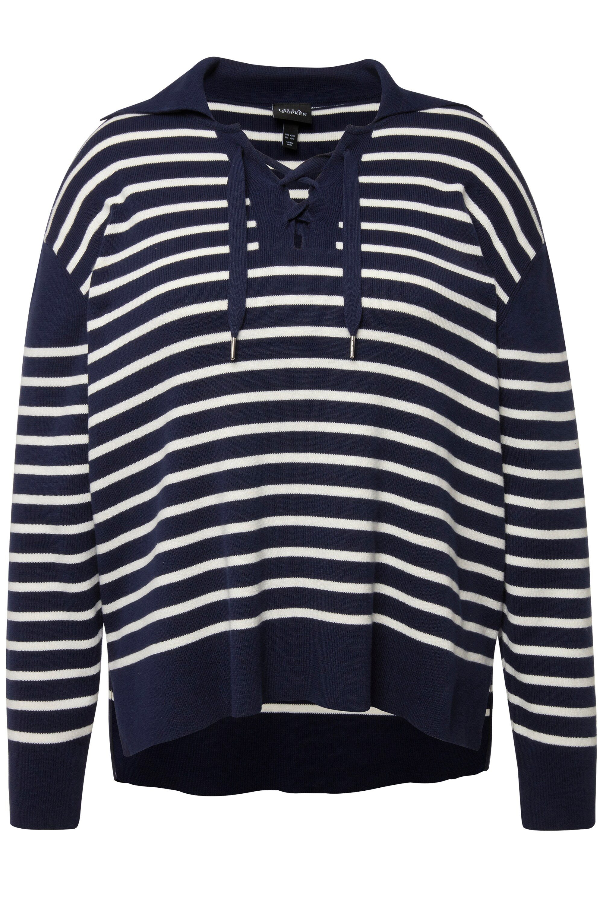 Ulla Popken Strickpullover Pullover Ringel Matrosenkragen Schnürung Langarm günstig online kaufen