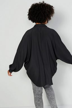 Angel of Style Satinbluse Hemd oversized Hemdkragen Fledermaus-Langarm