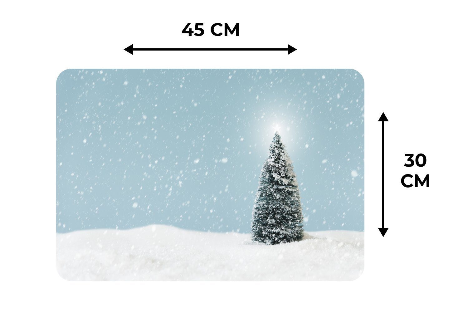 einem Platzmatte, einer Platzset, MuchoWow, Platzdecken, (6-St), blauen, Weihnachtsbaum verschneiten Landschaft und Tischmatten, Ein Schmutzabweisend Platzset, in