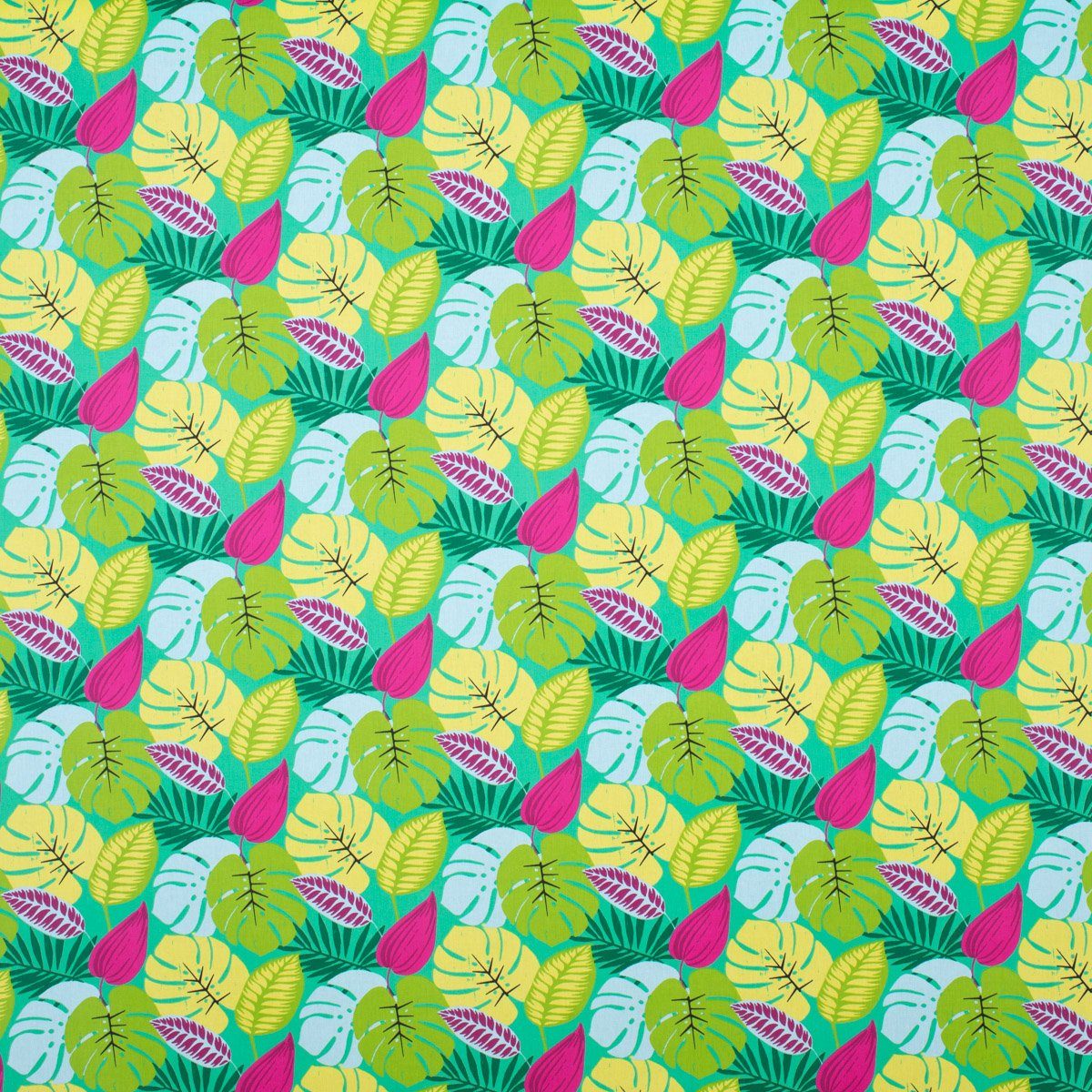 SCHÖNER LEBEN. Stoff Dekostoff Baumwolle Dschungel Palmenblätter grün pink hellblau 1,6m