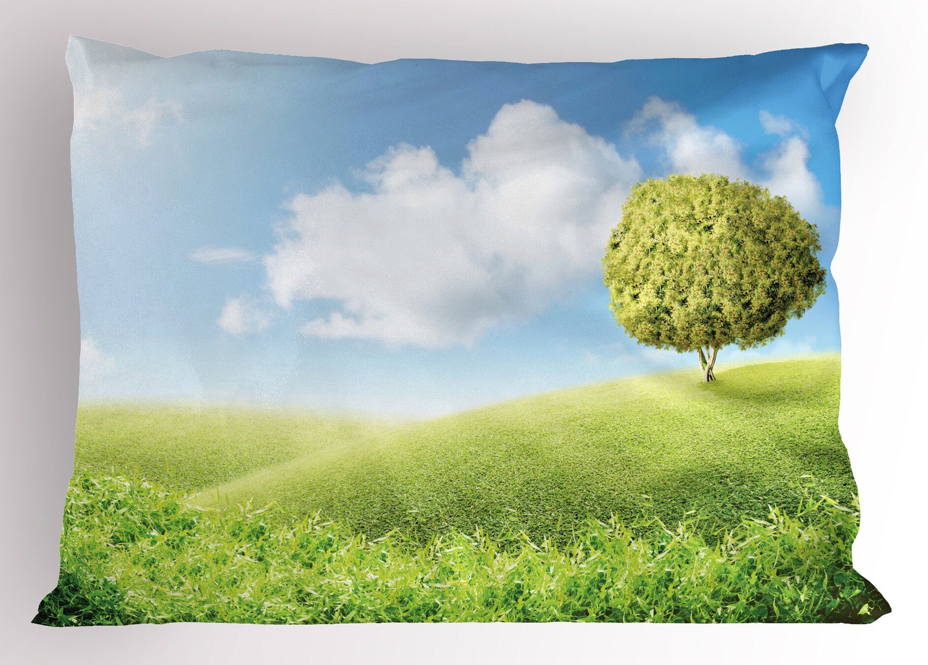 Kissenbezüge Dekorativer Standard King Size Gedruckter Kissenbezug, Abakuhaus (1 Stück), Baum Wolkenloser Himmel über ein Gras-Feld