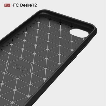 König Design Handyhülle HTC Desire 12, HTC Desire 12 Handyhülle Carbon Optik Backcover Grau