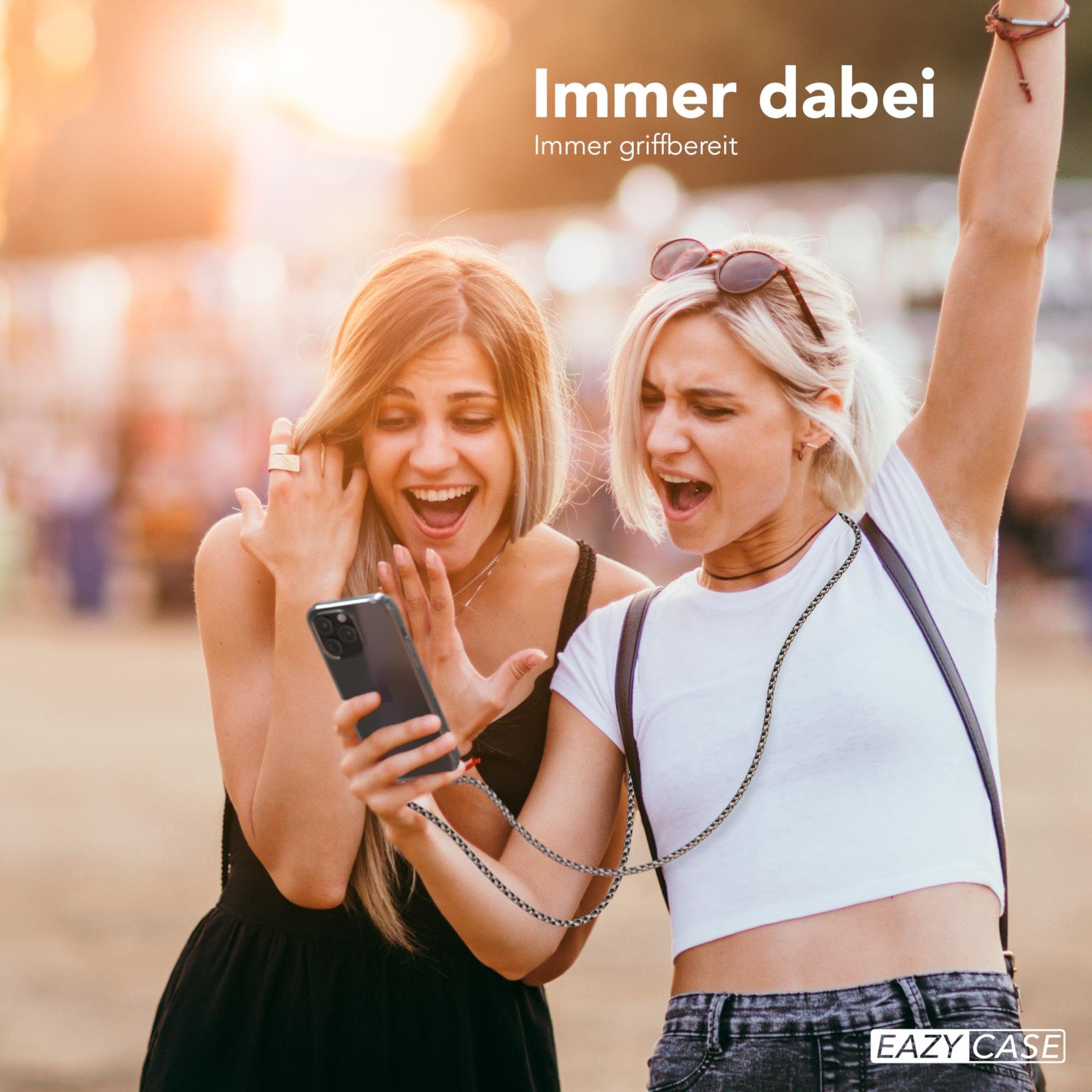 EAZY CASE Handykette mit-/ohne Magsafe Hülle für iPhone 15 Pro Max 6,7 Zoll, Kette zum Umhängen mit Umhängeband mit Riemen Schwarz Camouflage