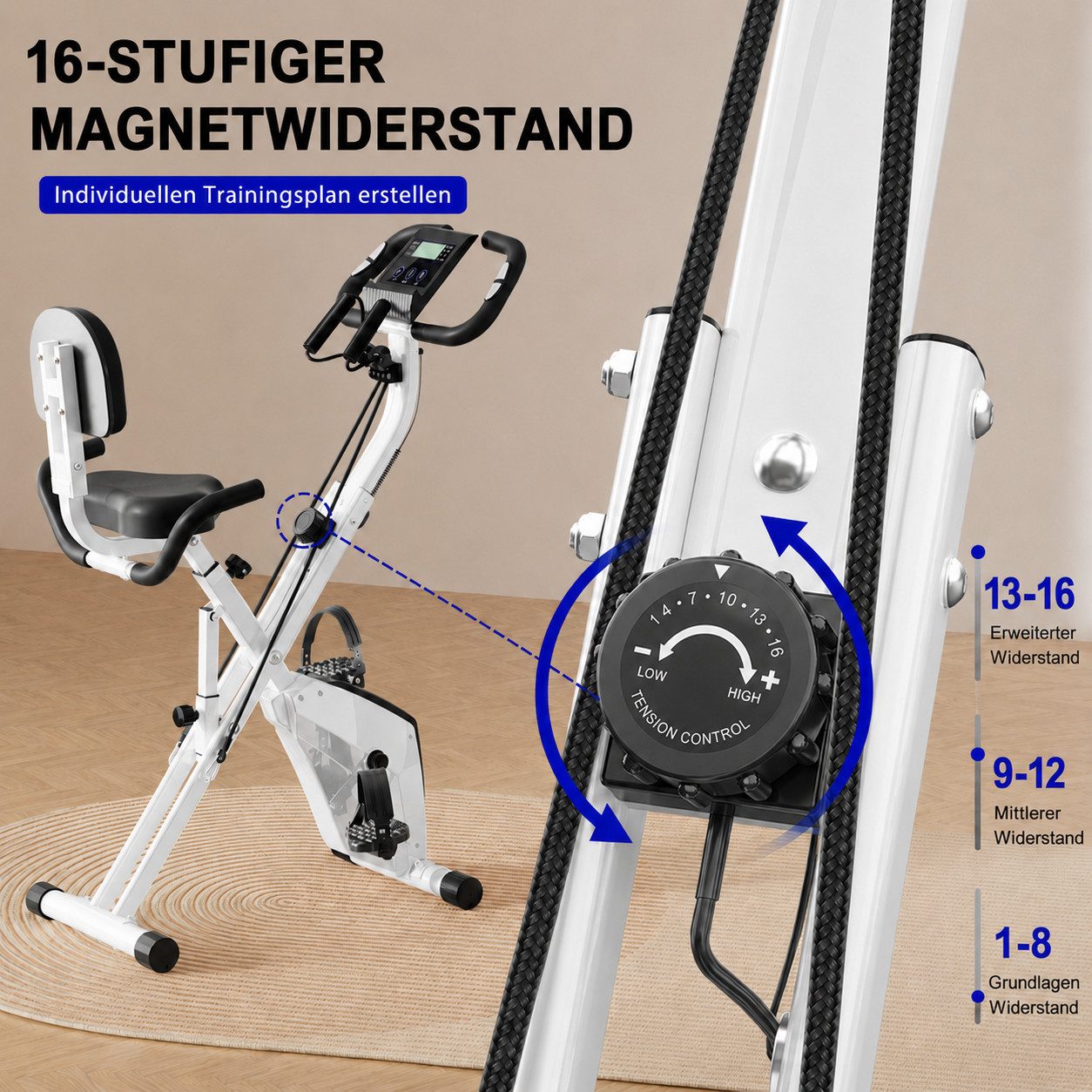 Hamlody Heimtrainer Fahrrad Klappbar, Indoor Bike mit LCD-Display Magnetwiderstand (LCD-Monitor und Ganzkorpertraining, Fahrrad klappbar fur Zuhause, bis 150 kg – Bild 4 von 5