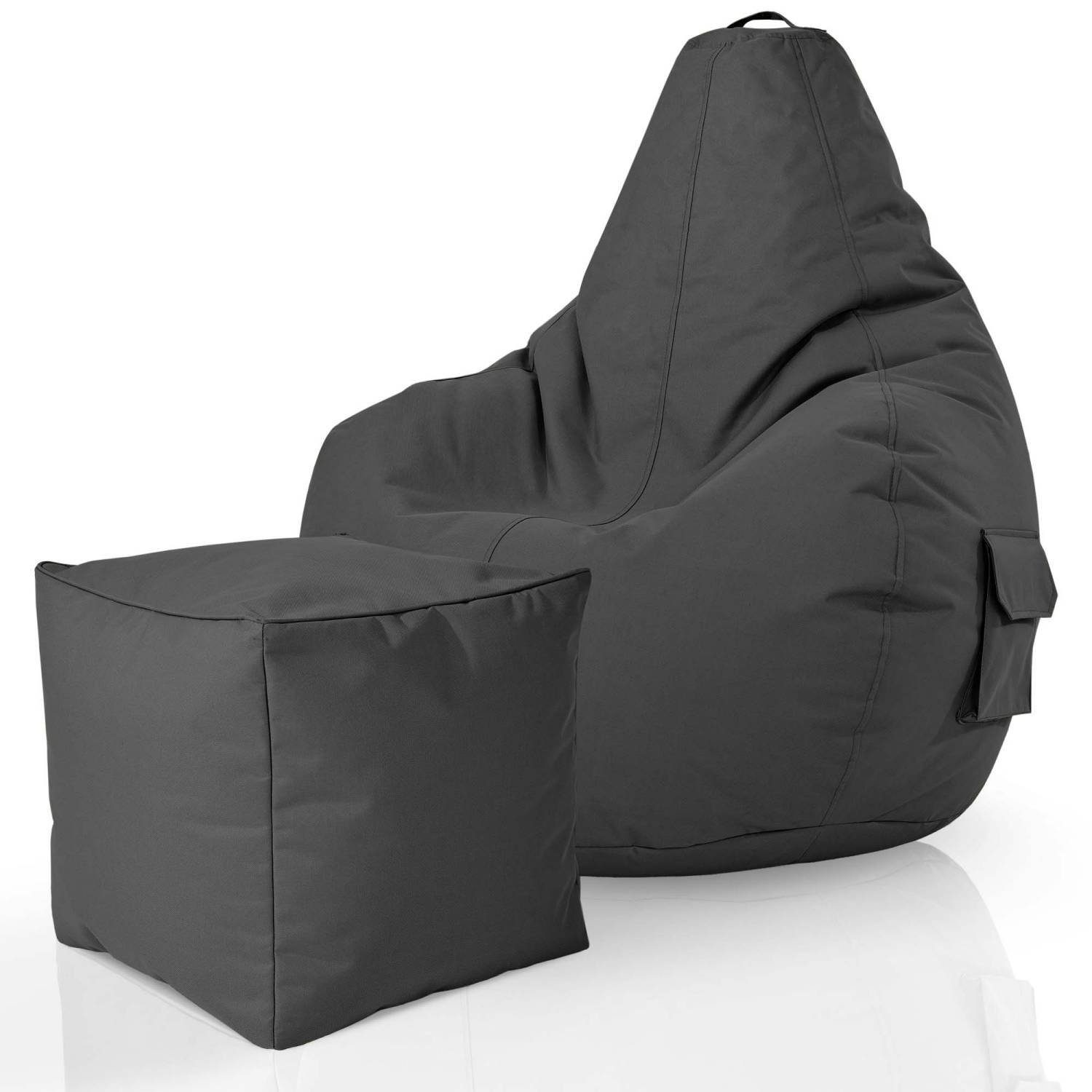 Green Bean Sitzsack Cozy+Cube Relax-Sessel -, Bean robust & - (2er Erwachsene Pouf - waschbar Gamer Bodenkissen), Anthrazit Gamingstuhl Sitzsack fertig schmutzabweisend Kinder befüllt Bag + Set Hocker Sitzhocker Lounge