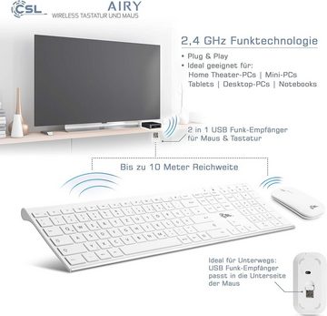 TECKNET kabellos in weiß perfekt für Office PC, Laptop, Multimedia Tastatur- und Maus-Set, mit QWERTZ Layout bestehend aus Funktastatur Funk Maus undUSBLadekabel