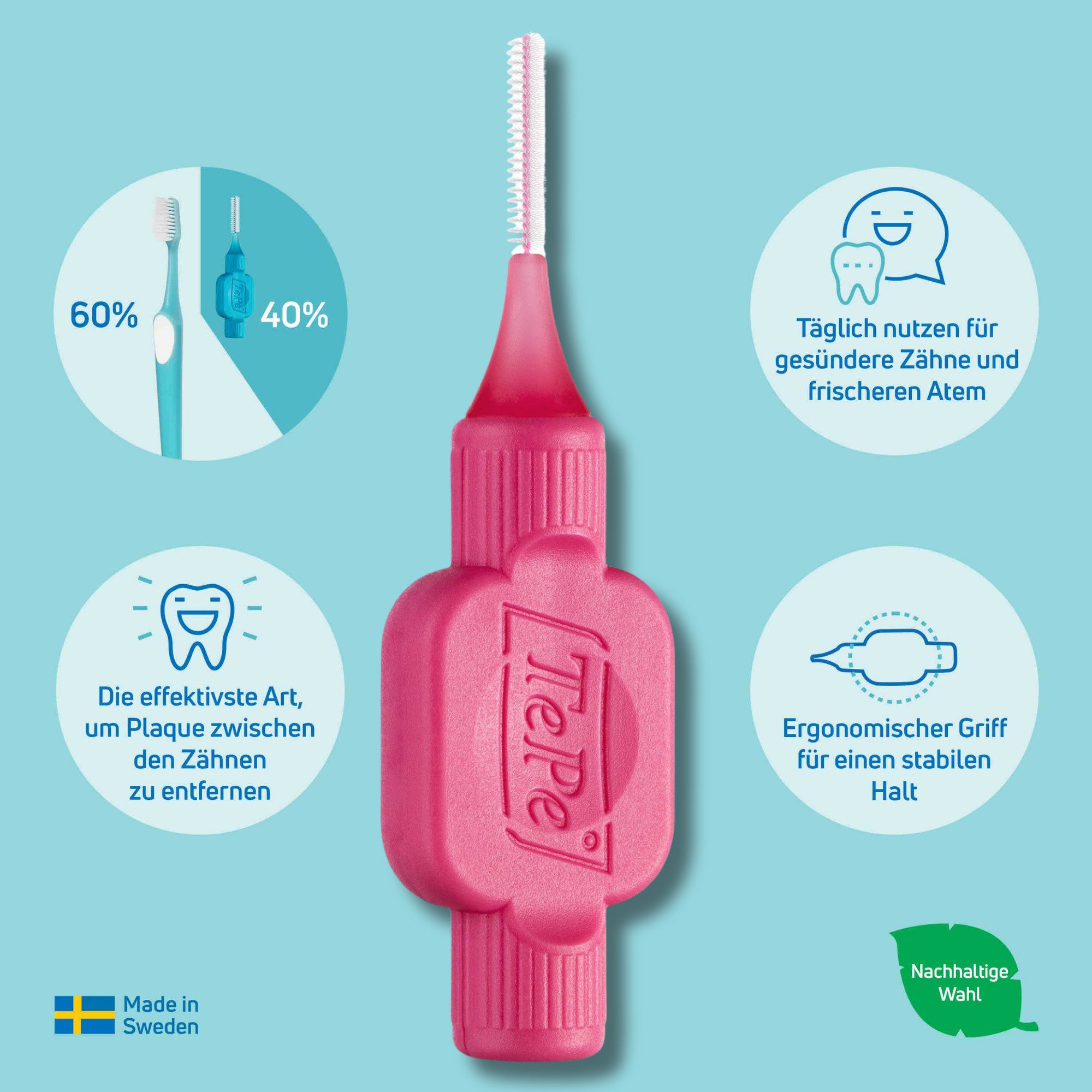 TePe Interdentalbürsten Original Zahnreinigungsstäbchen aus Schweden, Effiziente Zahnpflege, ISO-Größe 0, 20 Stk.
