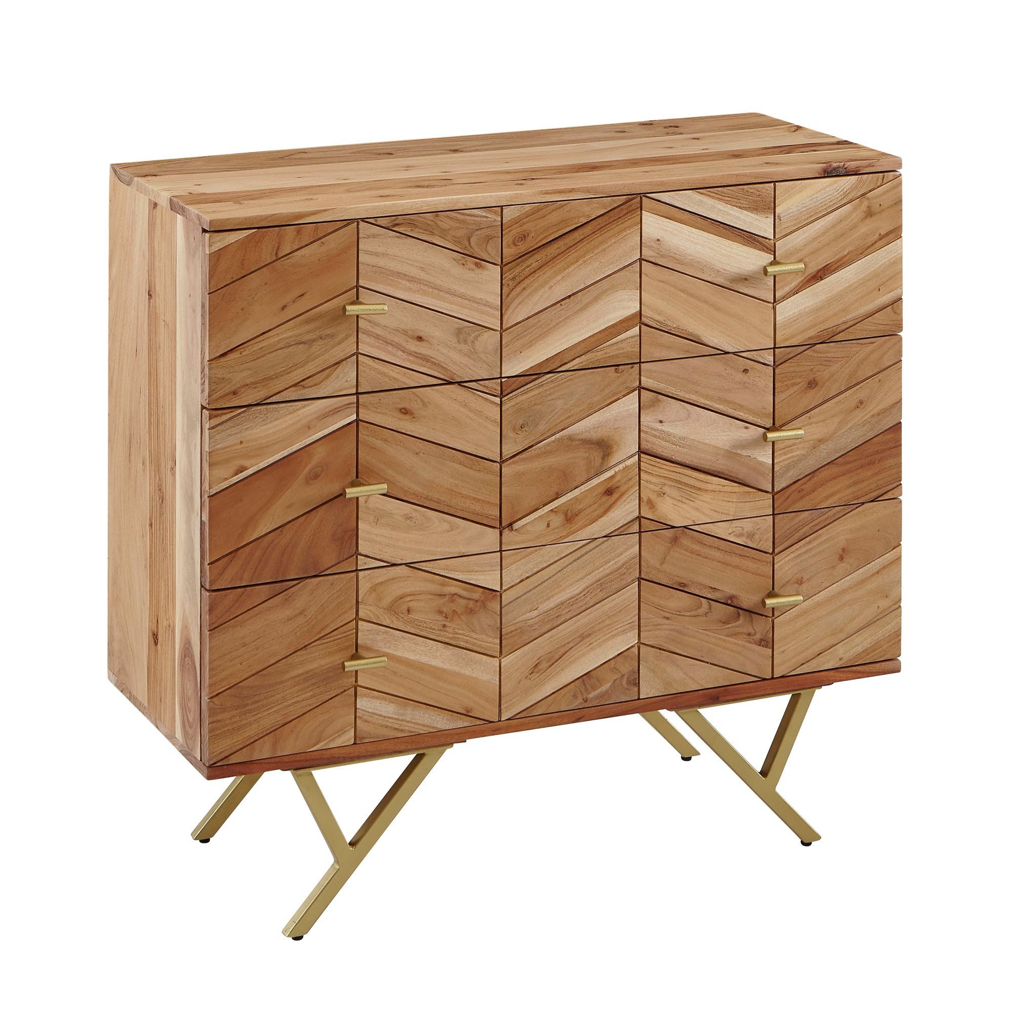 Wohnling Sideboard WL6.161 (5x40 cm Akazie Massivholz / Metall Anrichte, 90x86), Hoher Комодыschrank, Kommode 3 Schubladen