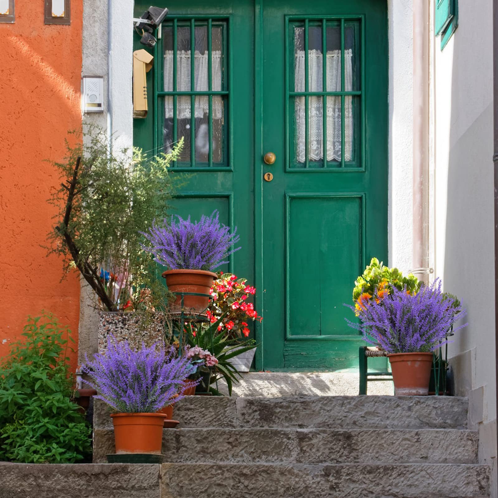 Kunstblumenstrauß 4 künstliche Lavendel-Kunstblumensträuße, Lavendel-Kunstblumen, Minicloss, geeignet für Hochzeiten, Garten, Outdoor- und Wohnungsdekoration