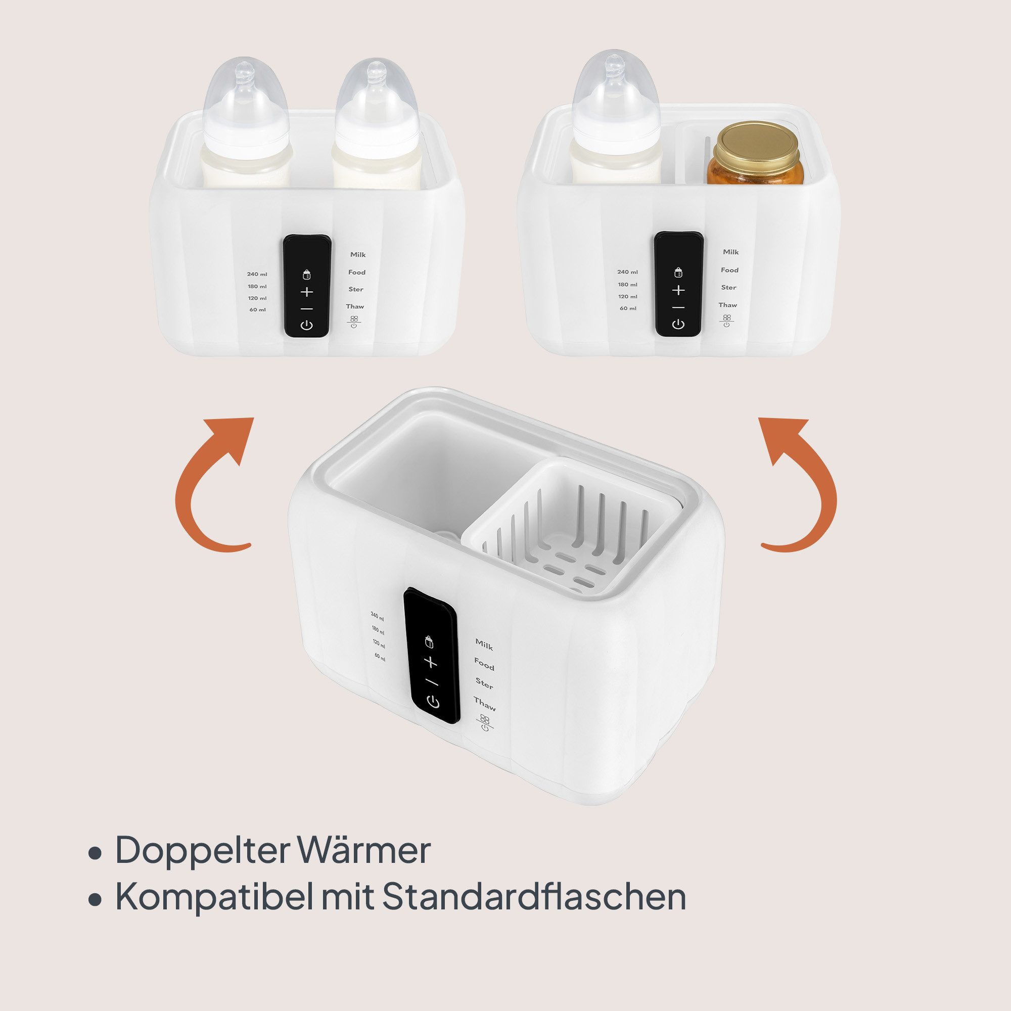 lionelo Babyflaschenwärmer THERMUP DUO, 6in1-Funktion/Doppelkammer/Touchpanel/Abschaltautomatik