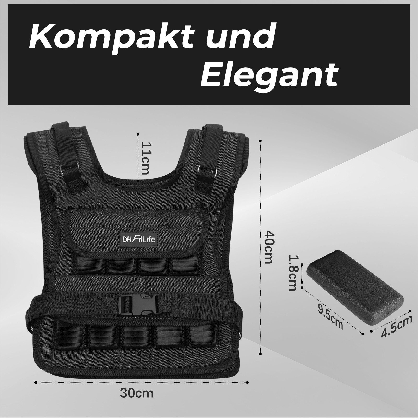 DH FitLife Gewichtsweste 10kg/20kg Kompakt u. Stabil zum Muskelaufbau u. Krafttraining, (Fitnessweste für Ausdauer- & Ganzkörpertraining), Laufweste Damen Herren, Fitnessweste Trainingsweste