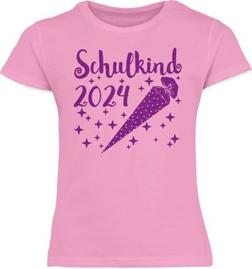 Shirtracer T-Shirt Schulkind 2024 - Schultüte und Sternchen - lila Einschulung Mädchen