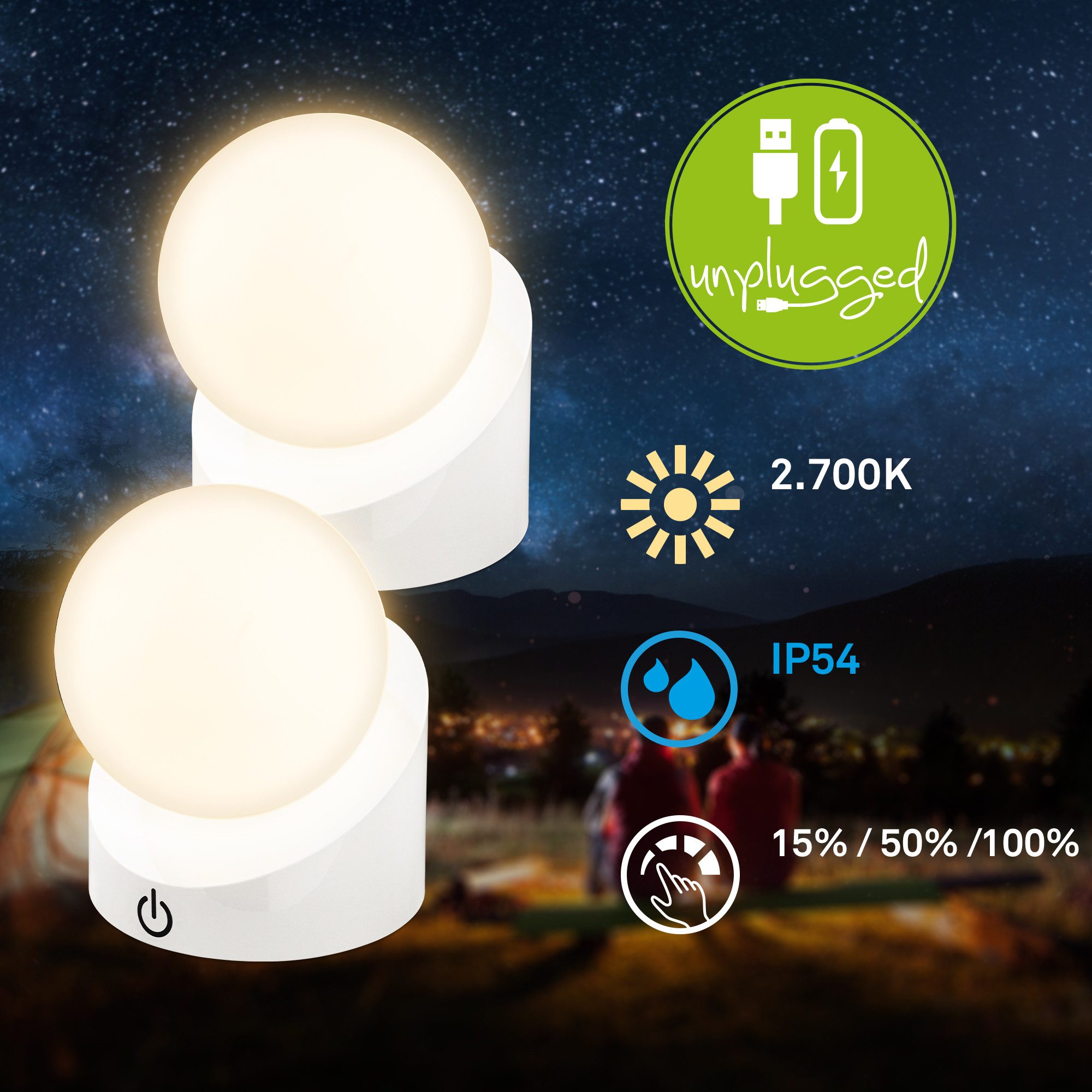 Briloner Leuchten LED Außen-Tischleuchte SORA, Dimmfunktion, LED fest integriert, Warmweiß, kabellos 10x8x9cm Weiß 2W Kinderzimmer Flur Outdoor Aussen 2er-Set