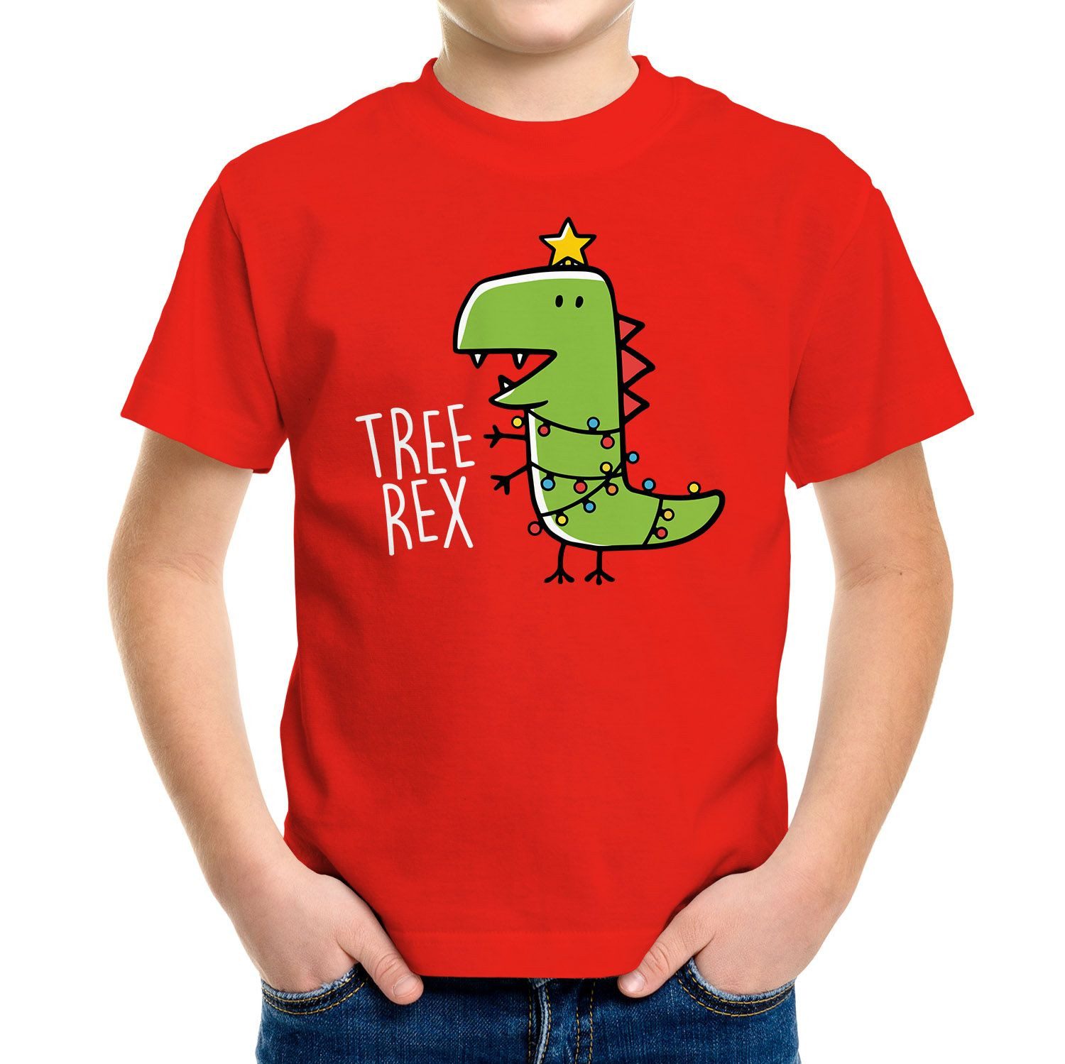 Print-Shirt Kinder T-Shirt Dinosaurier Tree Rex Christmas Tyrannosaurus XMAS