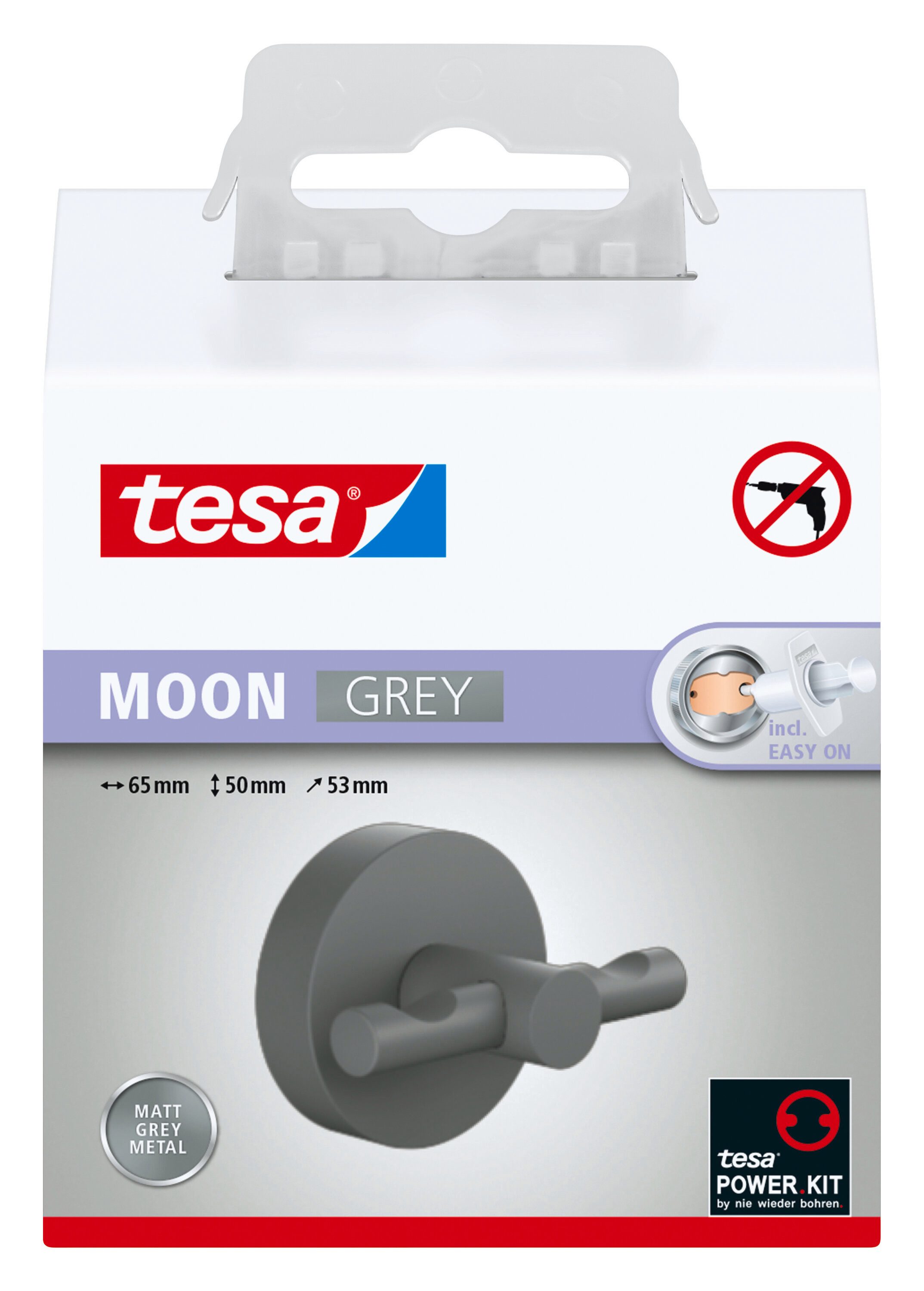 tesa Гачок для рушника MOON Bademantelhaken ohne Bohren - 7,2 x 6,5 x 5,3 cm, Badezimmer, Gäste-WC, Wandmontage, (Packung, 1-St., inkl. Klebelösung), selbstklebende Сушки для рушниківung - grau