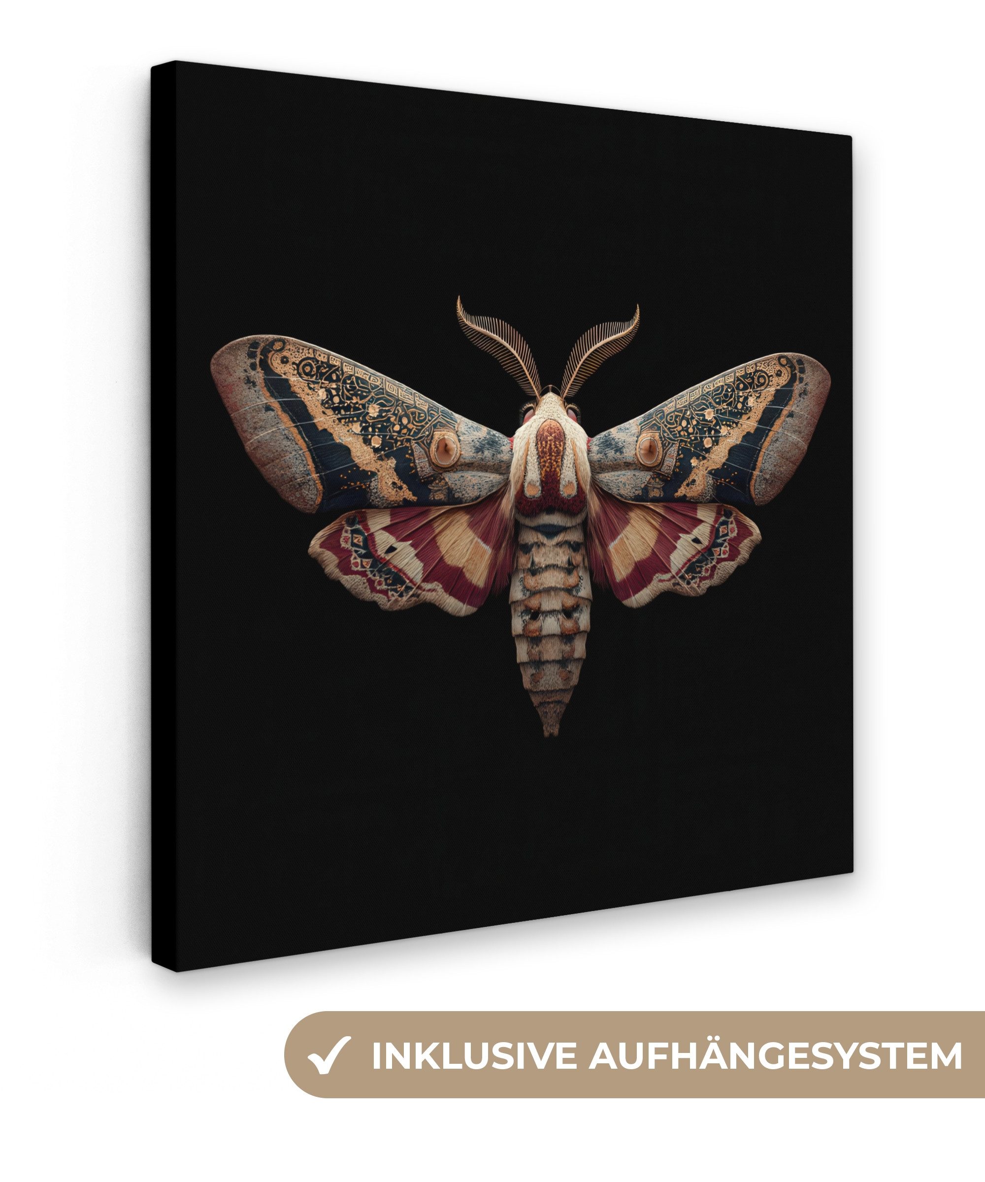 OneMillionCanvasses® Leinwandbild Nachtfalter - Orientalische Muster - Ornamental, Fotodruck (1 St), Wandbild, Deko Schlafzimmer Wohnzimmer Flur 20x20 cm