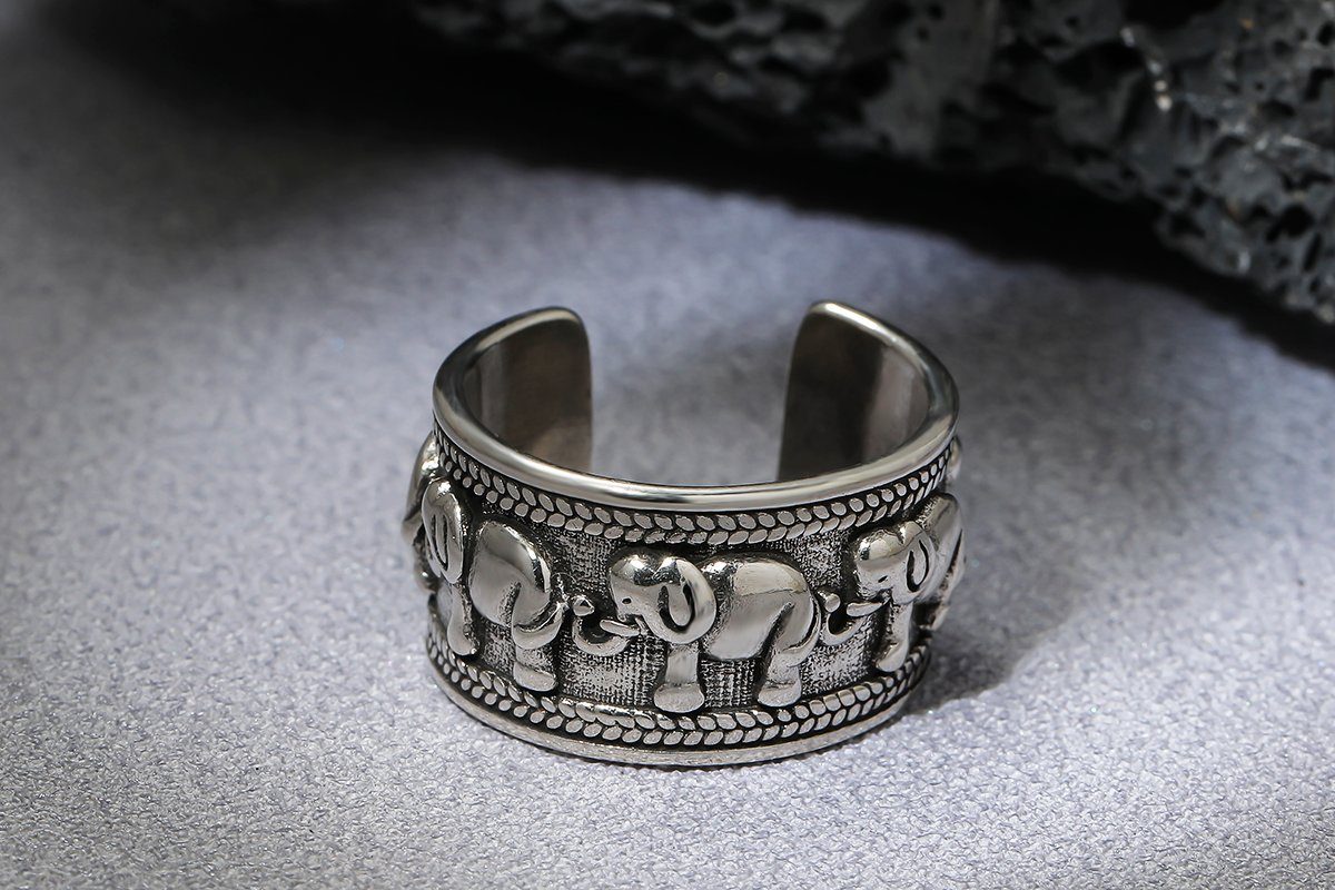 Eyecatcher Fingerring in Silber, mit Ring Größenverstellbar Elefanten Statement