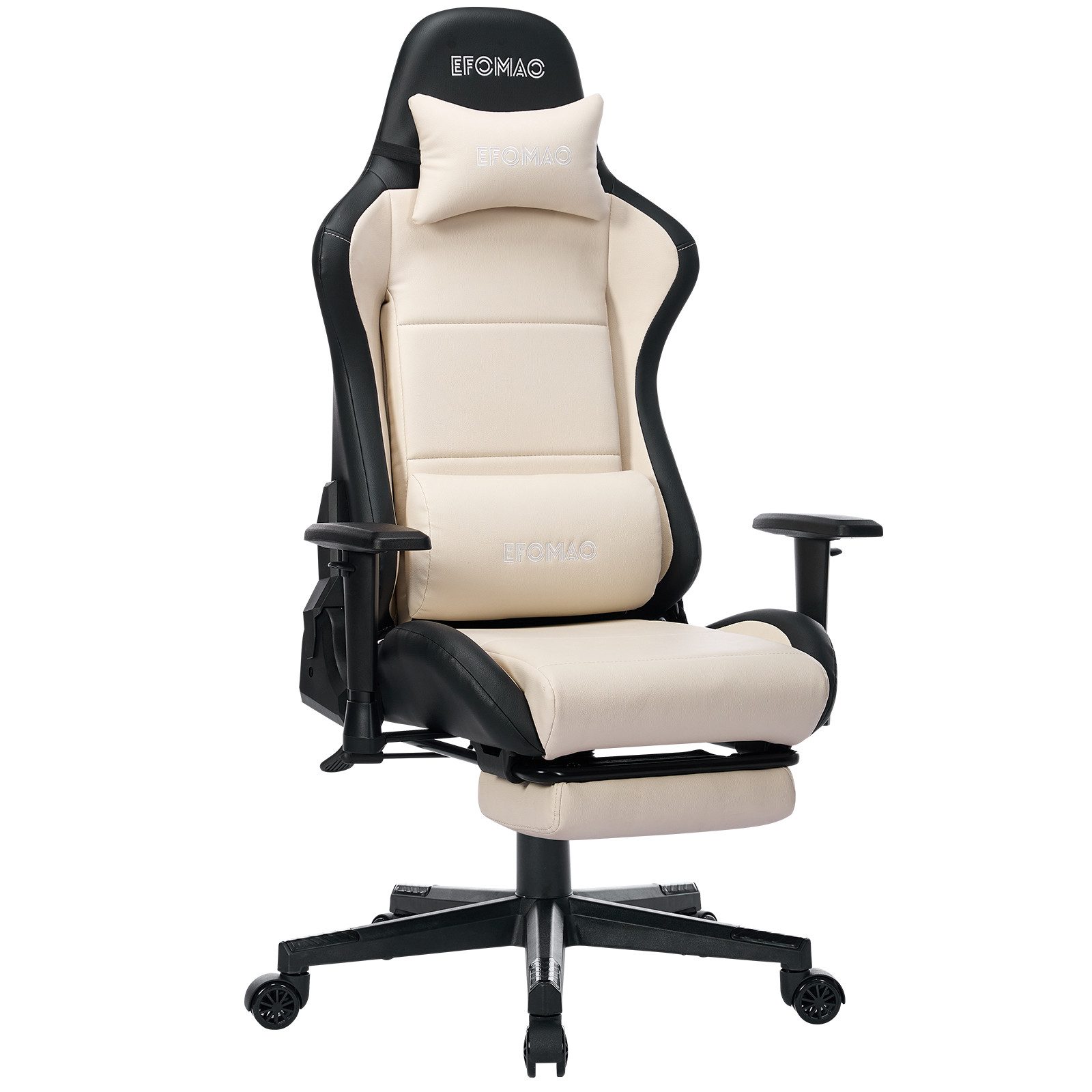 EFOMAO Gaming-Stuhl ergonomischer Bürostuhl mit ausziehbarer Fußstütze & Lendenkissen (1 St), 155° Liegefunktion, Höhenverstellbare Armlehnen, Belastbar bis 120 kg