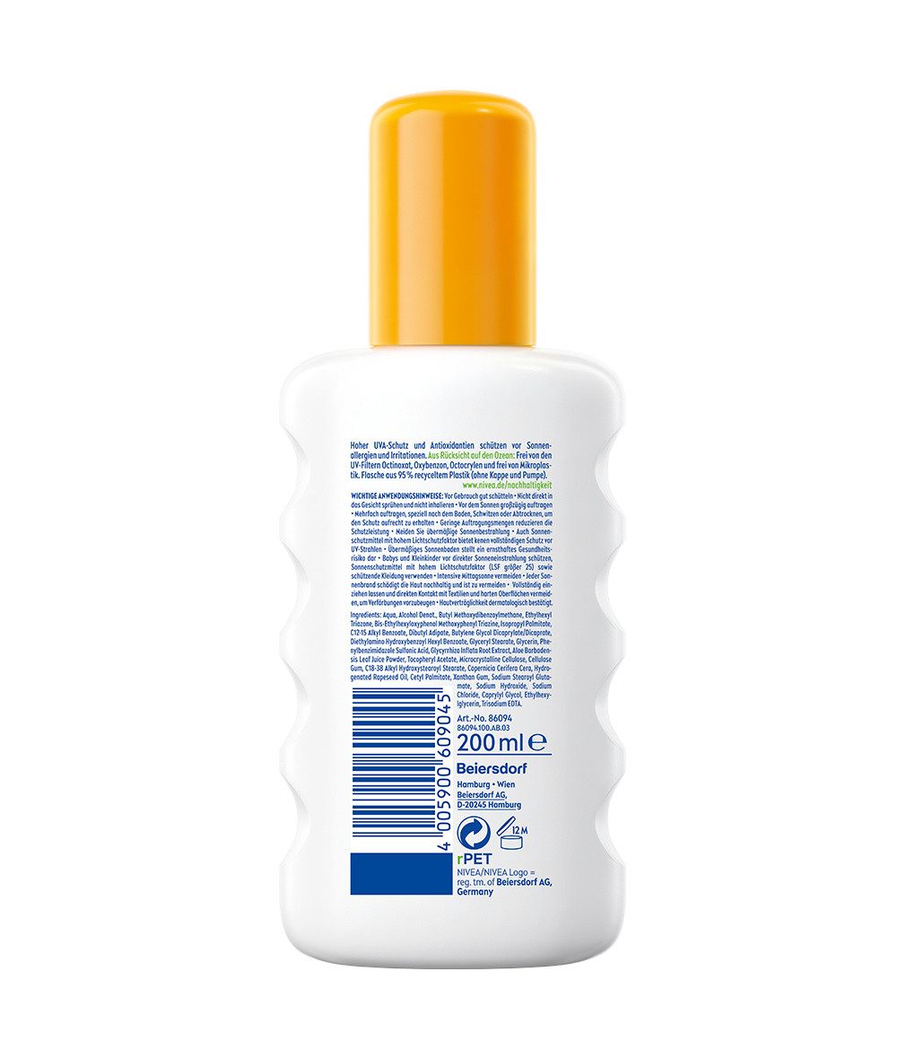 Nivea Sun Sonnenschutzspray SUN Sensitiv sofort Schutz Anti Sonnenallergie Spray LSF 50+ 200ml, Aktive Inhaltsstoffe: Aloe Vera, Licorice Extract, Bio Aloe Vera