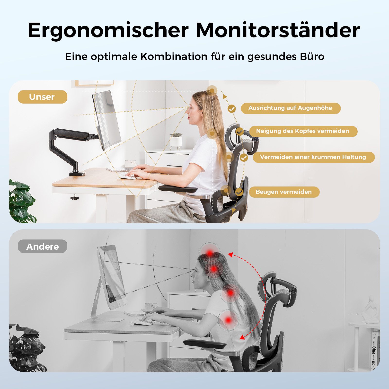 GTPLAYER Monitor-Halterung monitor arm monitorhalter für 13 bis 32 Zoll Bildschirme, Hält 2~10 kg, (Höhenverstellbare mit Neigungen, Schwenken, Dreht, VESA 75 & 100 mm)