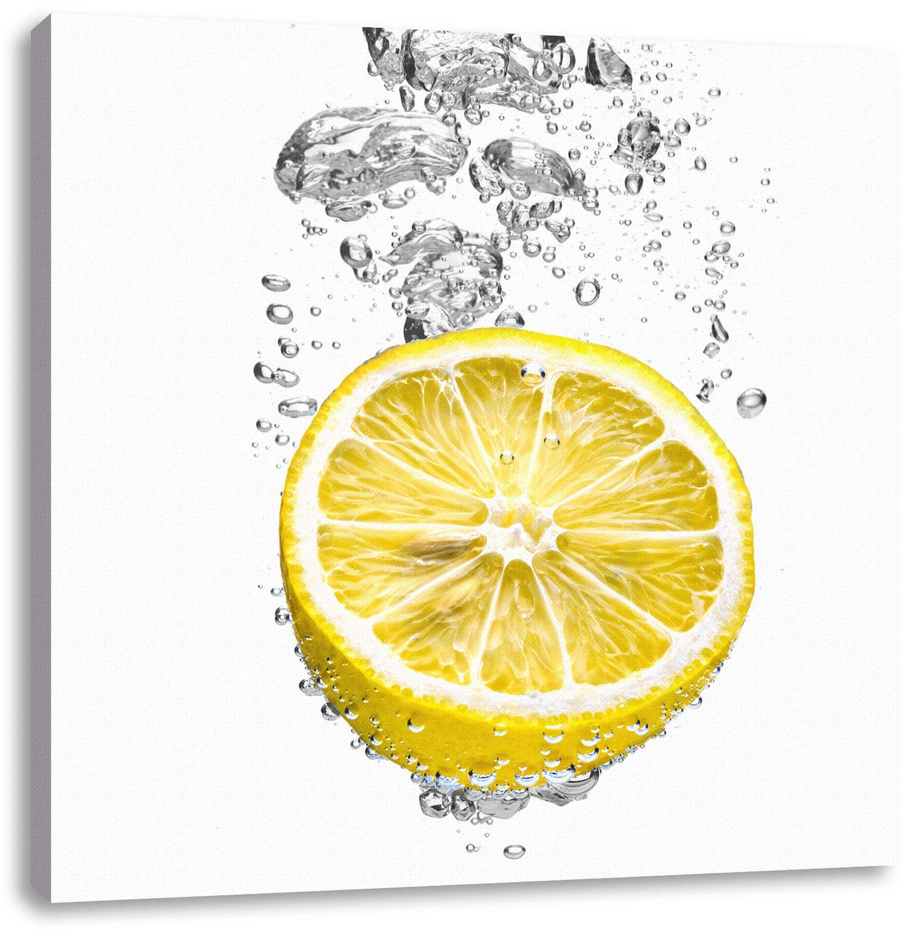 Pixxprint Leinwandbild ins Wasser gefallene Zitrone, ins Wasser gefallene Zitrone (1 St), Leinwandbild fertig bespannt, inkl. Zackenaufhänger